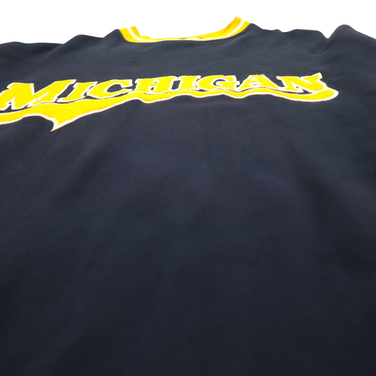 90年代 PJ MARK リブライン スウェット L ネイビー イエロー アクリル カレッジ MICHIGAN ミシガン