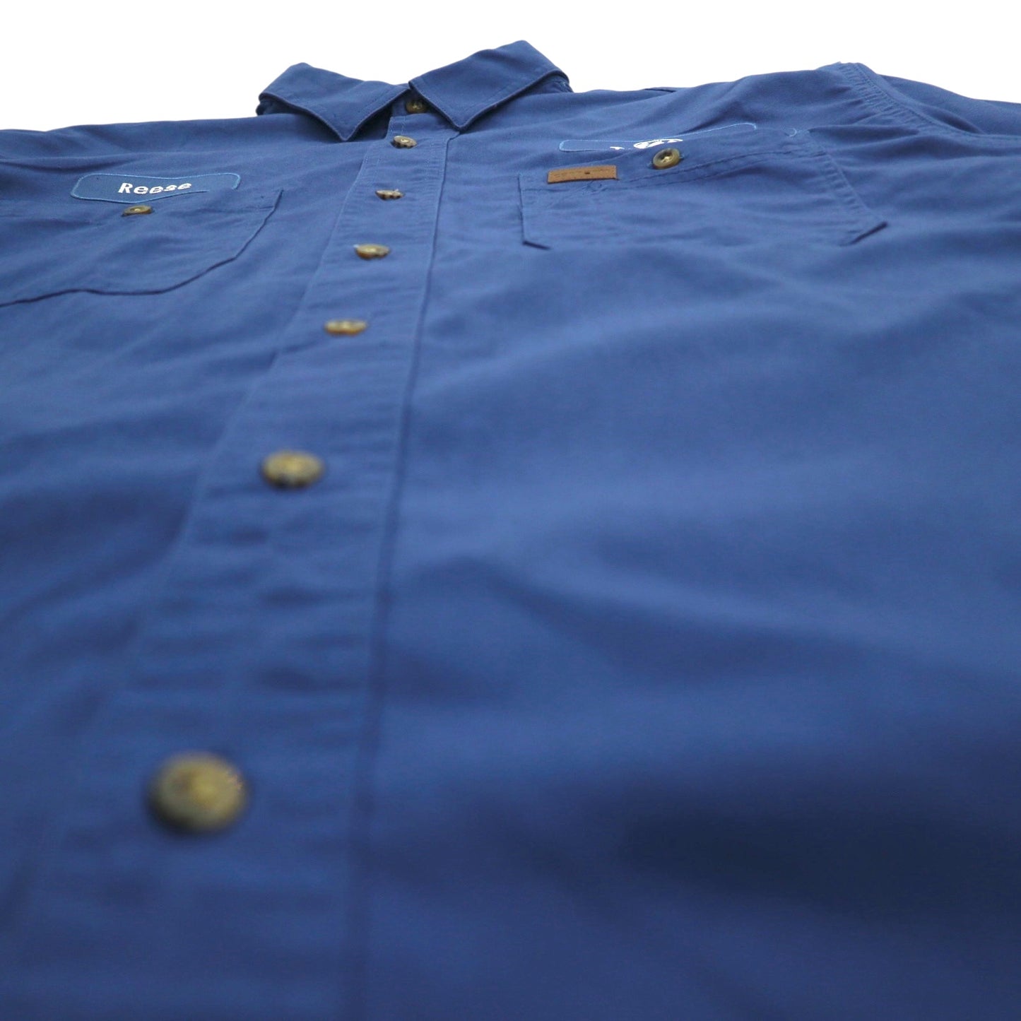 Carhartt Short Sleeve Work Shirt L Navy Cotton Chest Pocket American Company Embroidery TIMBER 384-19 Made in Mexico
