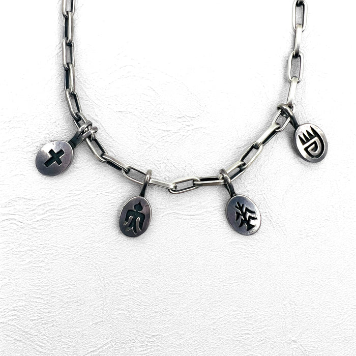 NAVAJO Indian Jewelry Timothy Lee Necklace Navajo Silver Link Chain Sterling Stamp Work Tribal