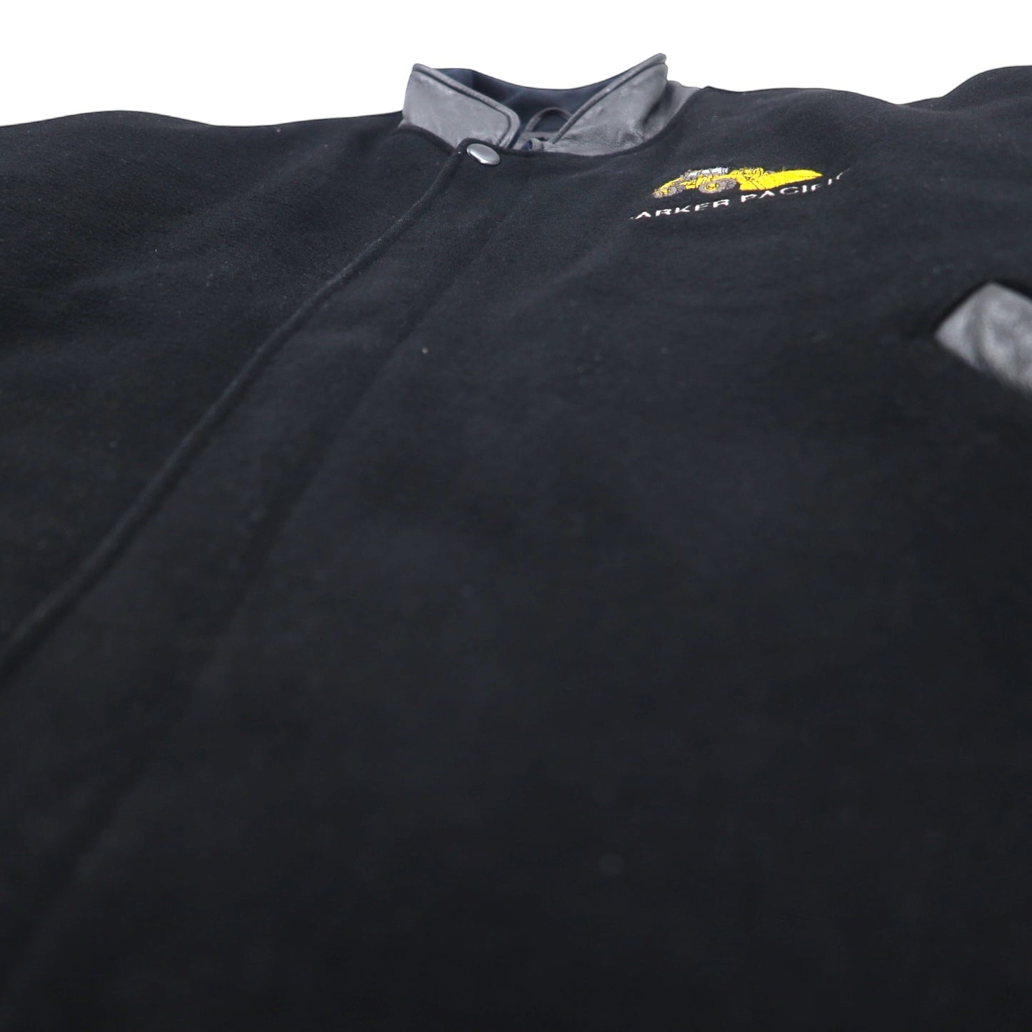 TRIMARK Leather Switching Stadium Jacket L Black Leather Quilted Liner US Company PARKER PACIFIC