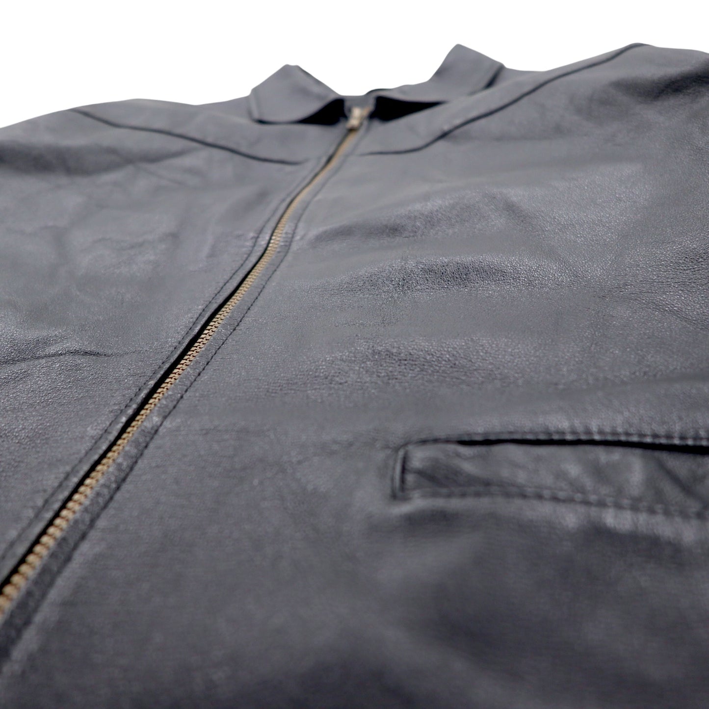 90s RETREAT Zip-up Leather Jacket, XL, Black, Leather