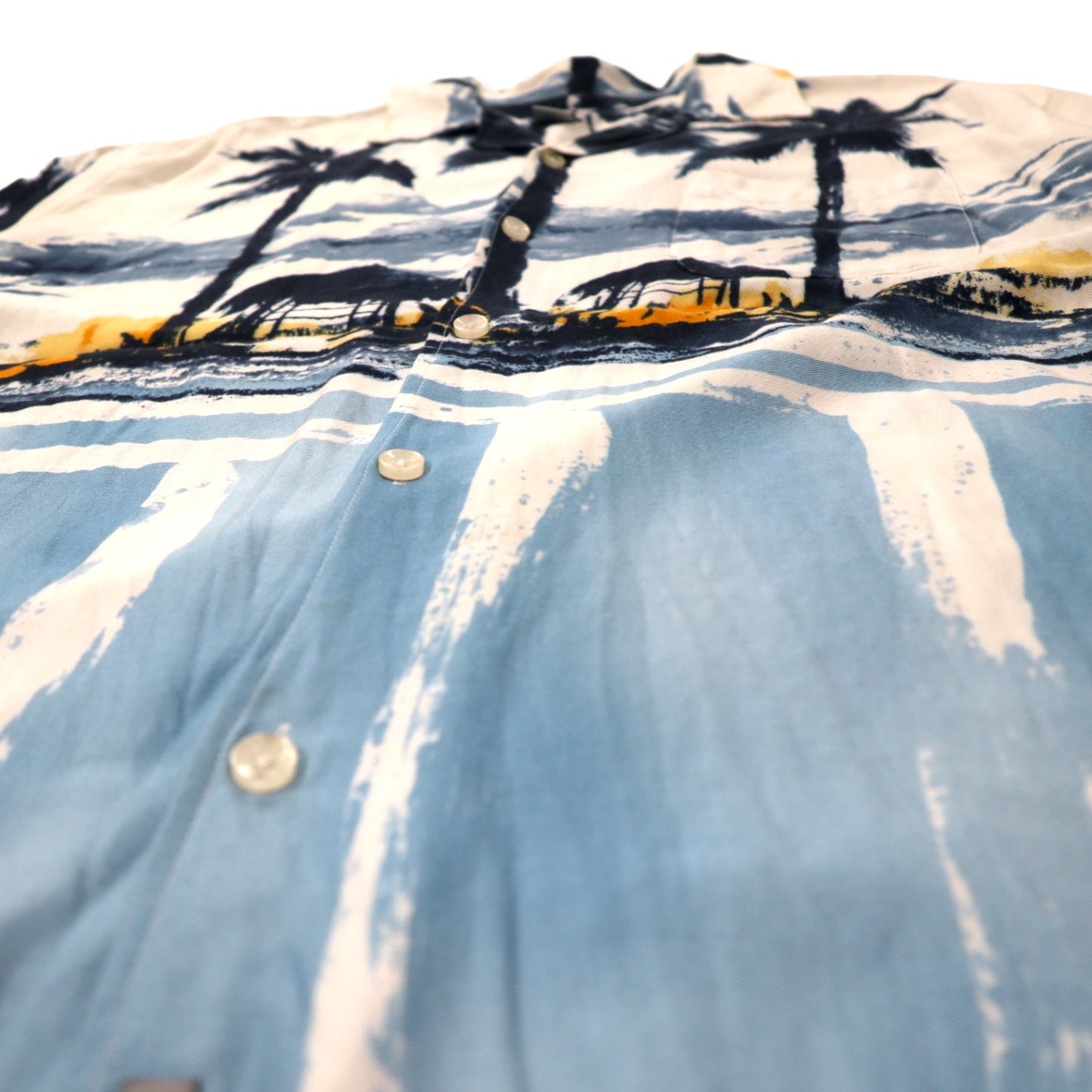 GUESS JEANS 90s Open Collar Aloha Shirt XL White Rayon All-over Print Beach