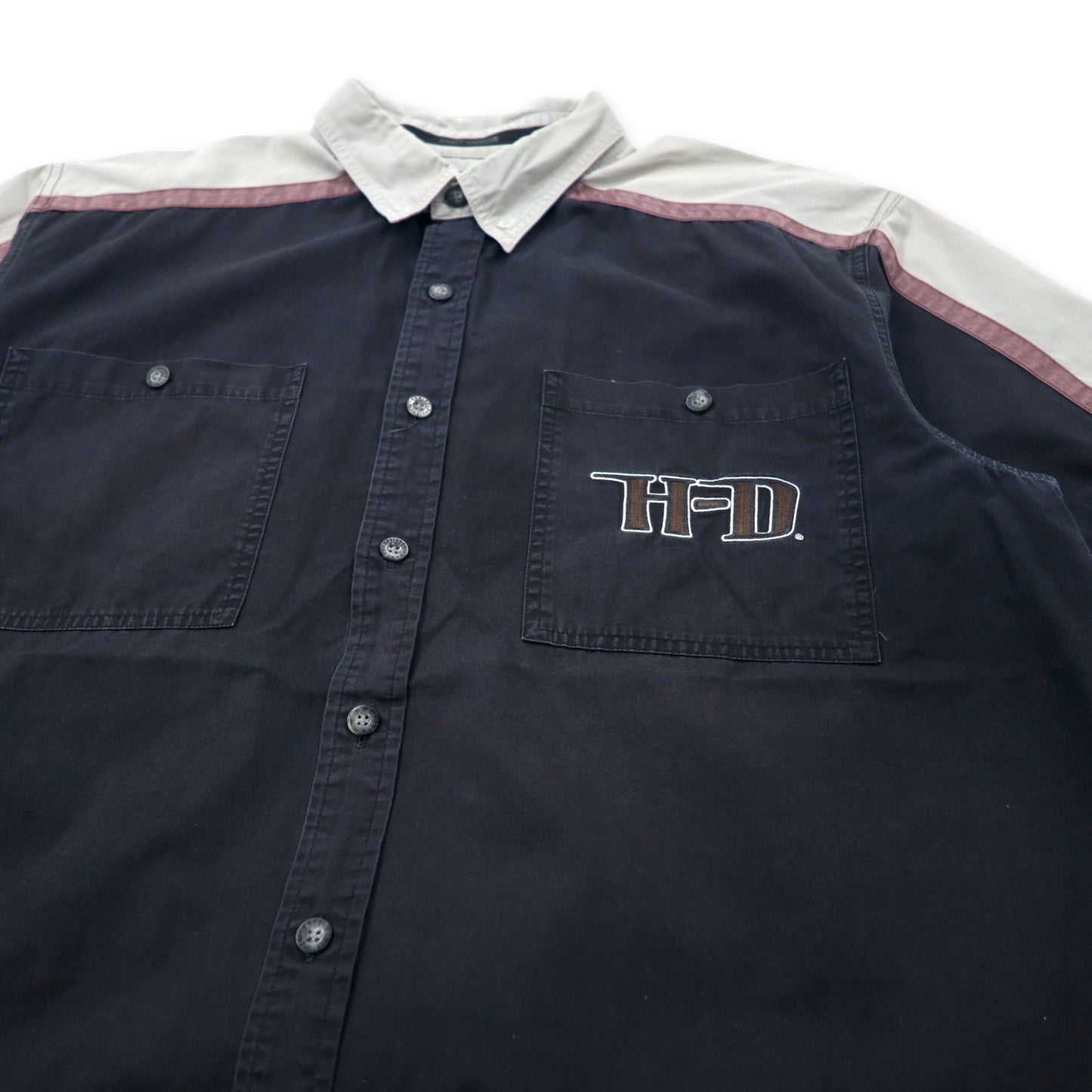 HARLEY DAVIDSON 半袖 ワークシャツ XL ブラック コットン ロゴ刺繍