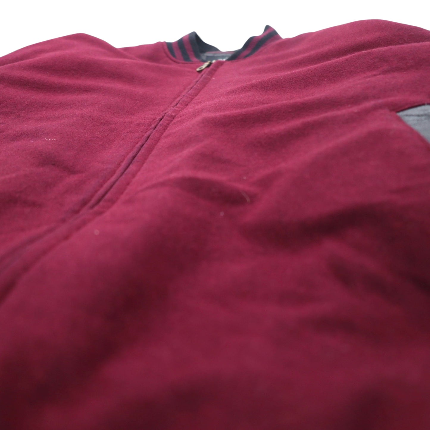 90s UNITED FACE Leather Sleeve Rib Line Stadium Jacket M Bordeaux Black Wool Leather