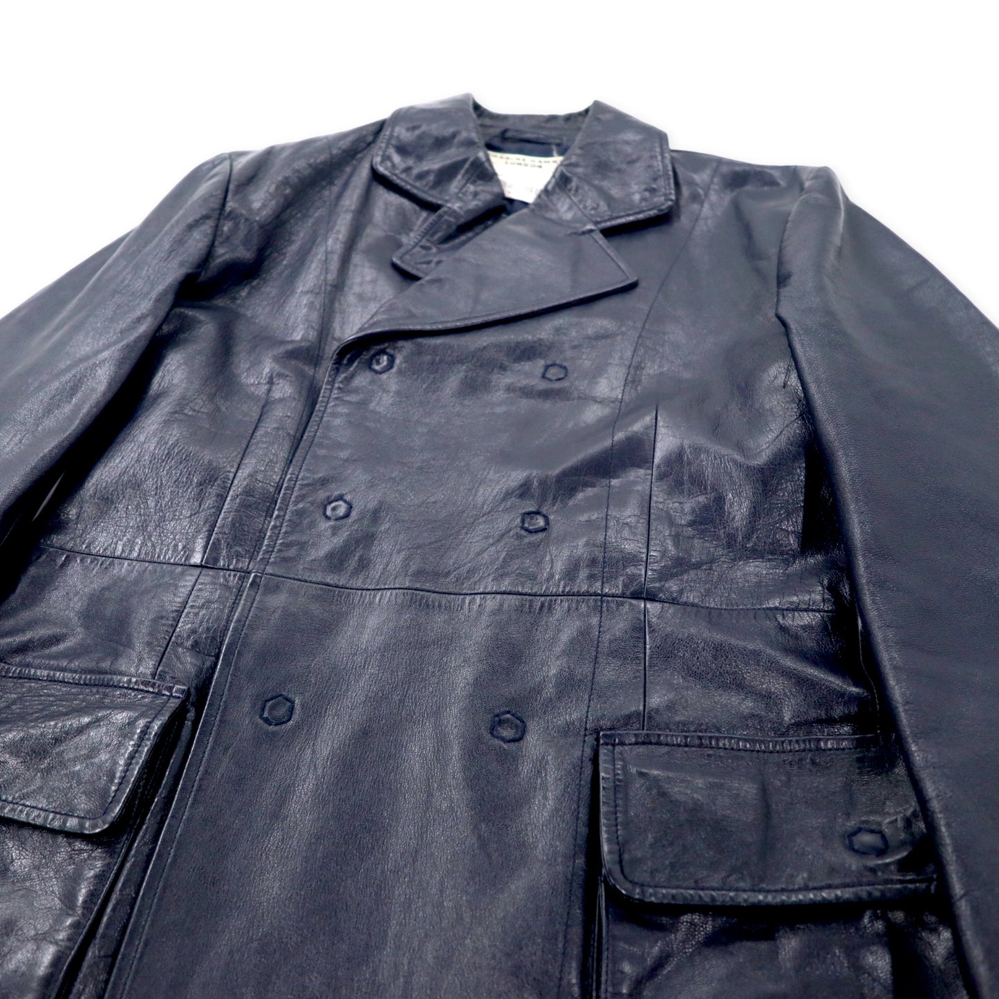 KATHARINE HAMNETT LONDON 90年代 ダブルブレスト レザーコート M ネイビー ゴートスキン 山羊革