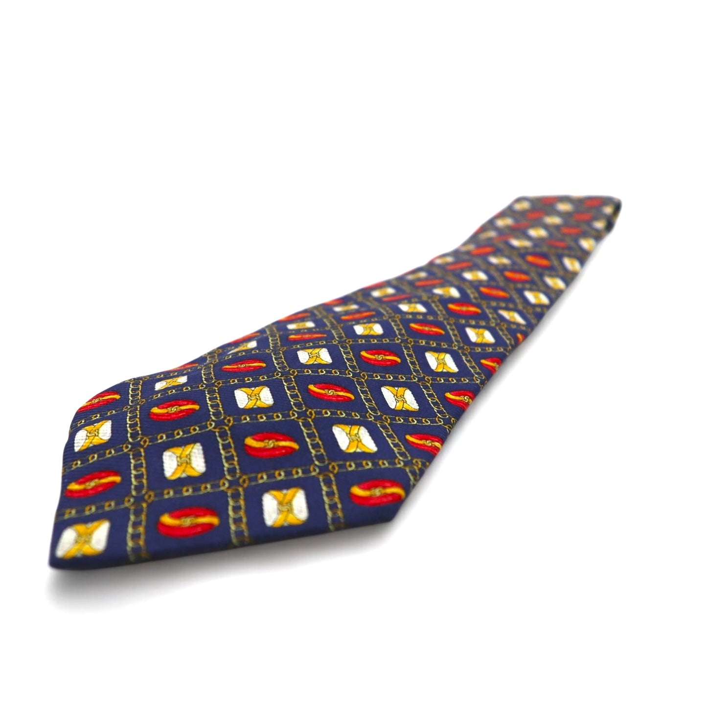 CHANEL Made in Italy Vintage Tie Navy Silk All-Over Pattern Chain