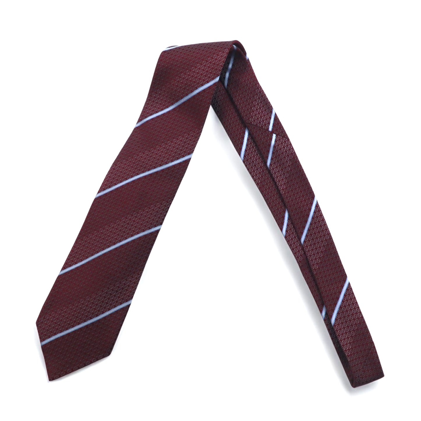 GUCCI Made in Italy Tie Bordeaux Regimental Stripe Silk GG Logo Current Tag