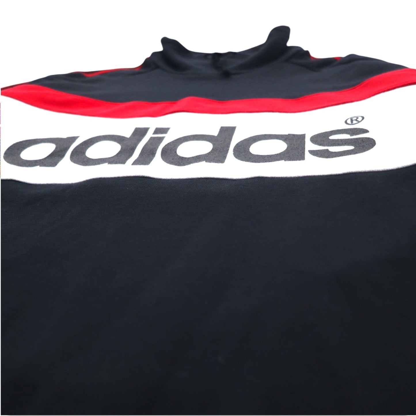 adidas 90年代 デサント社製 ドローコード ハイネック スウェット L ブラック 両面プリント 日本製