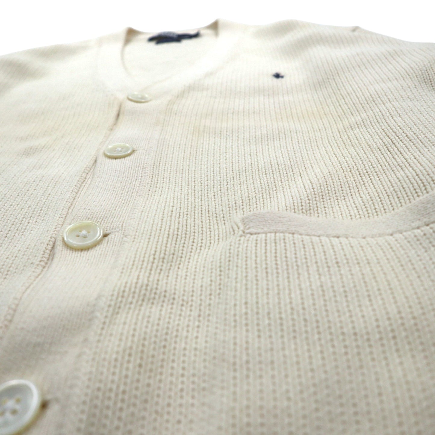 Polo Ralph Lauren 90年代 コットンニット カーディガン L オフホワイト 生成り スモールポニー刺繡 パッチポケット