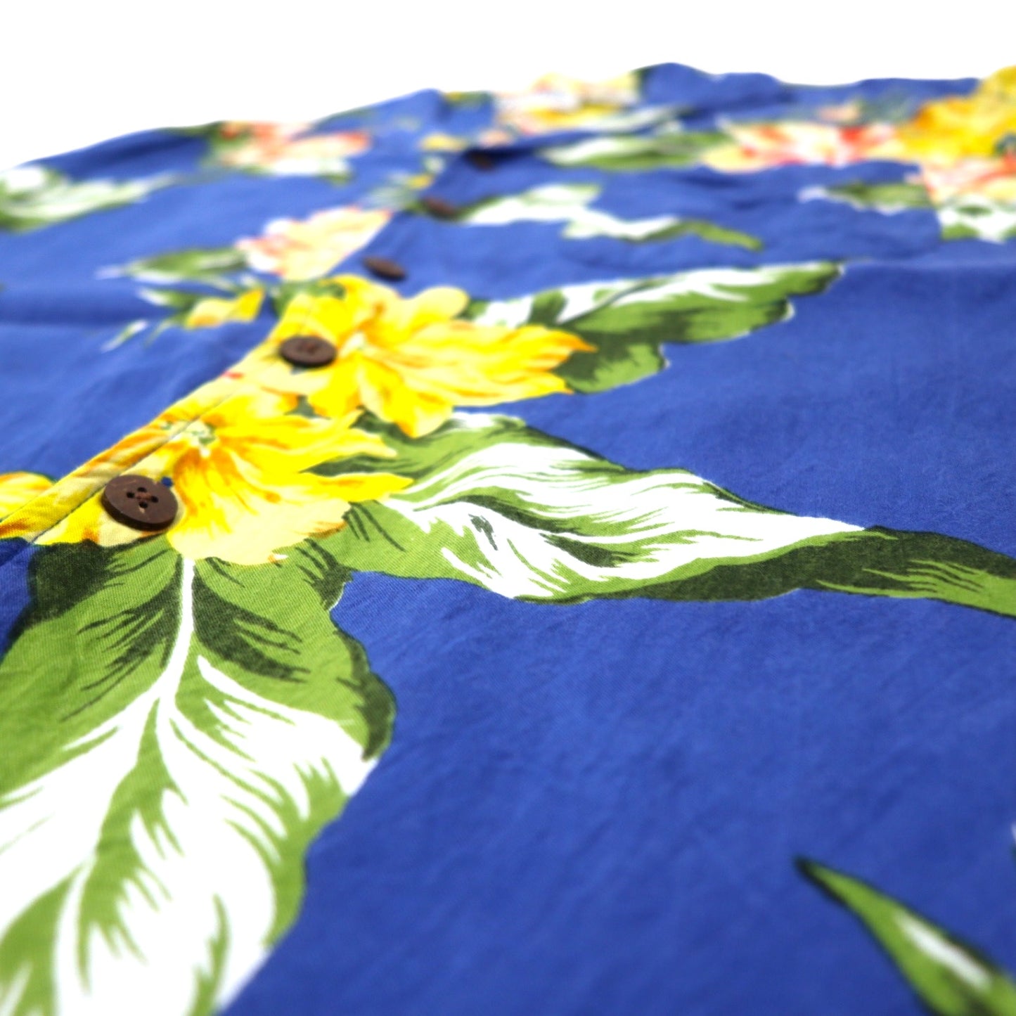 90s KING SIZE Open Collar Aloha Shirt 2XL Blue Rayon Floral Pattern Big Size