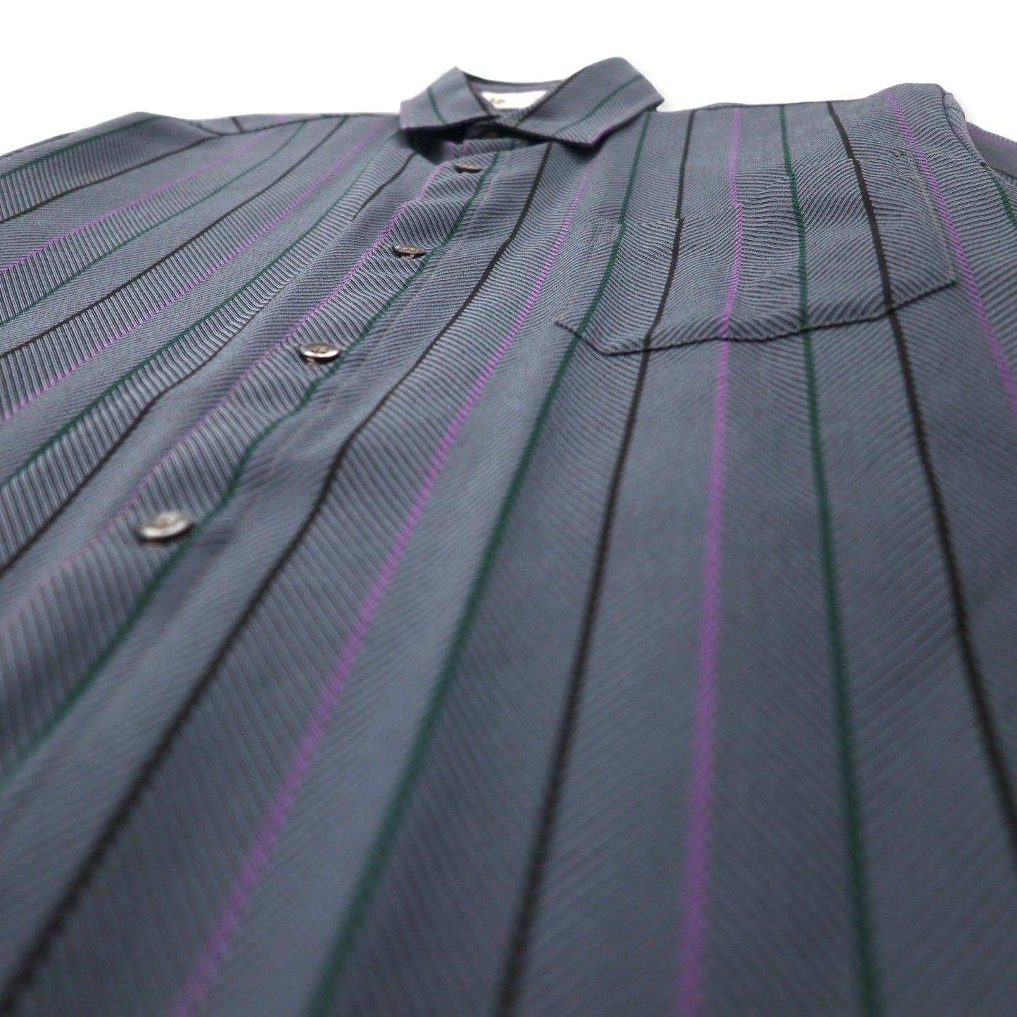 LUCKY GENT Polyester Shirt M Navy Striped All-over Pattern Polyester Made in Japan