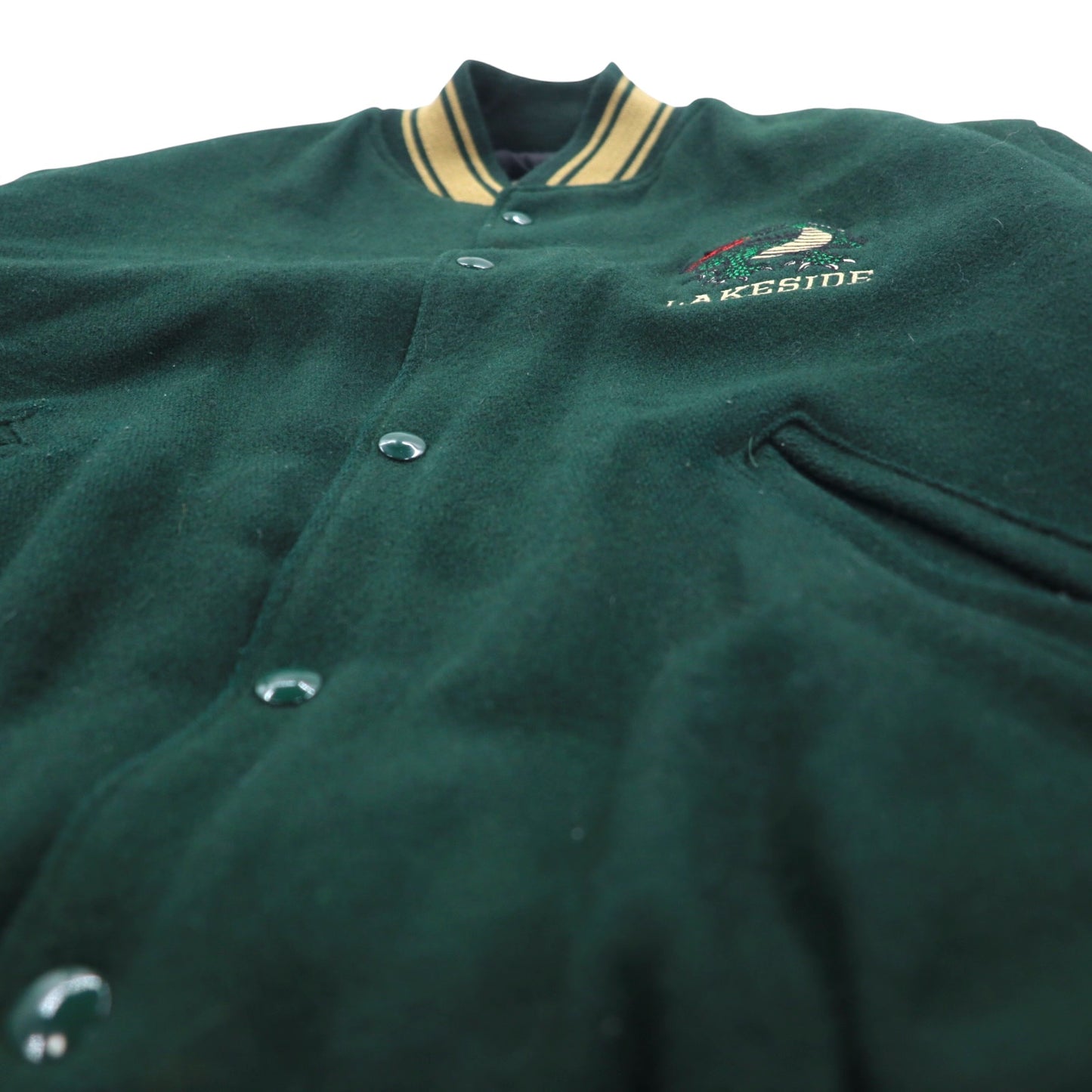 Made in USA 90s HOLLOWAY Ribline Melton Stadium Jacket M Green Wool LAKESIDE Embroidery Alicia