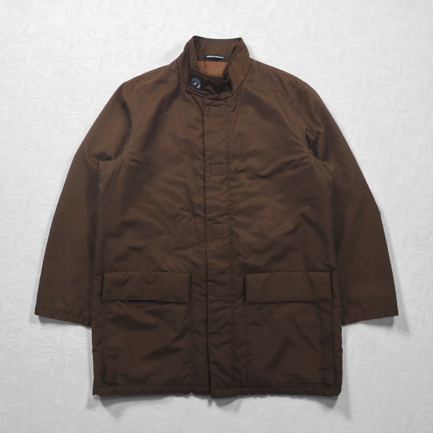 agnes b HOMME 90s French Made Stand Collar Coat, Size L, Brown 