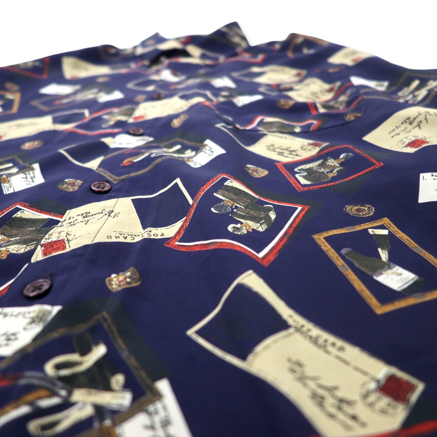 CRYSTAL all-over print retro poly shirt L navy polyester