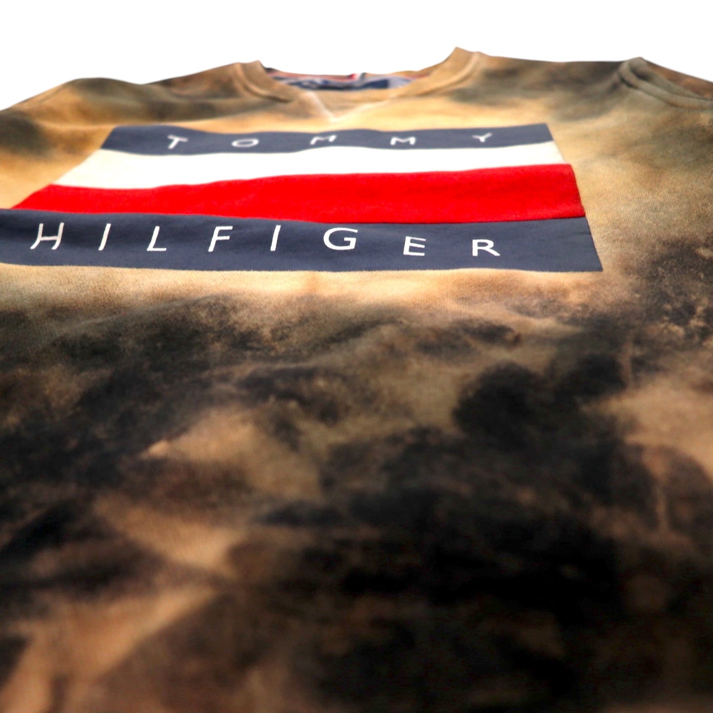 TOMMY HILFIGER タイダイ 前V スウェット M ブラック プリント フラッグロゴ