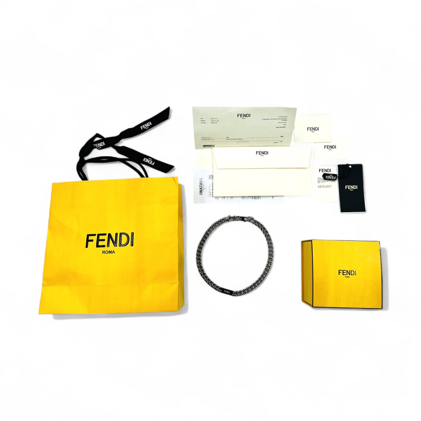 FENDI メタル チェーンネックレス シルバー 喜平 バゲット リンク MP4722 イタリア製