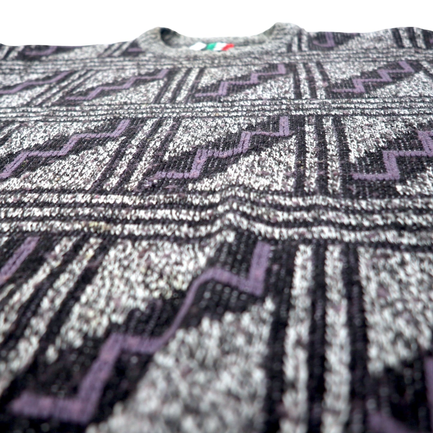 イタリア製 90年代 COLORE 総柄 ジャガード ニット セーター XL グレー アクリル 幾何学柄