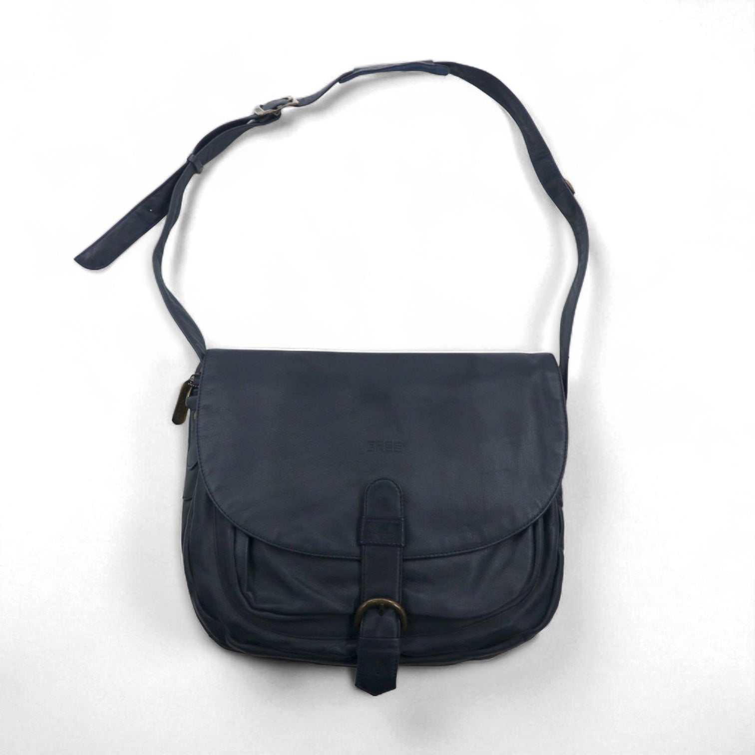 BREE cross shoulder bag in navy smooth leather with flap – 日本然 