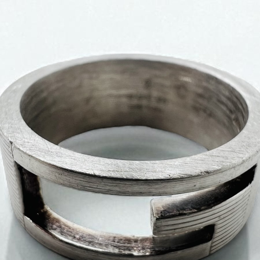 GUCCI Branded Cutout G Ring, Silver Ag925, Made in Italy