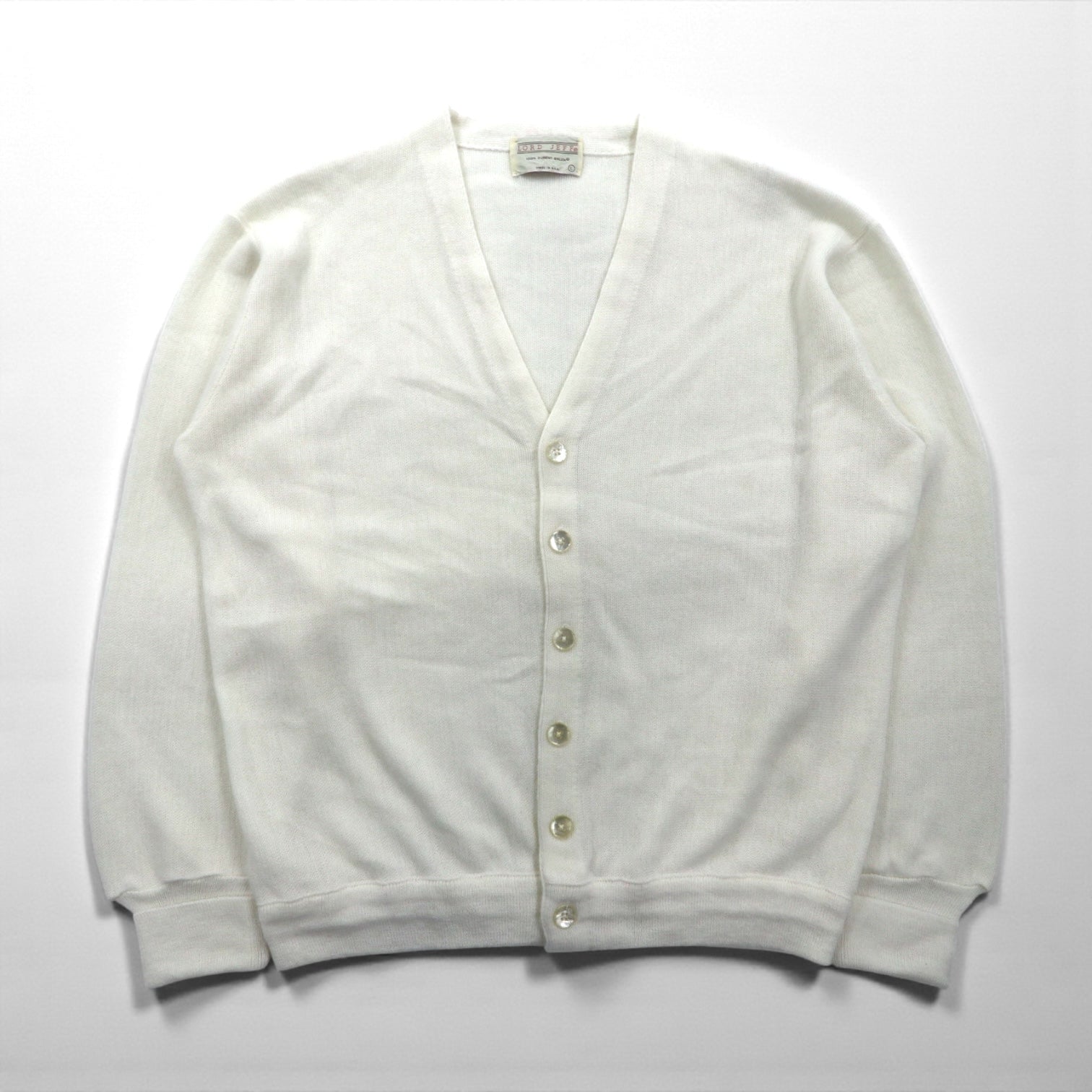 80s USA Vintage Cardigan LORD JEFF Cardigan L White Acrylic 80s 