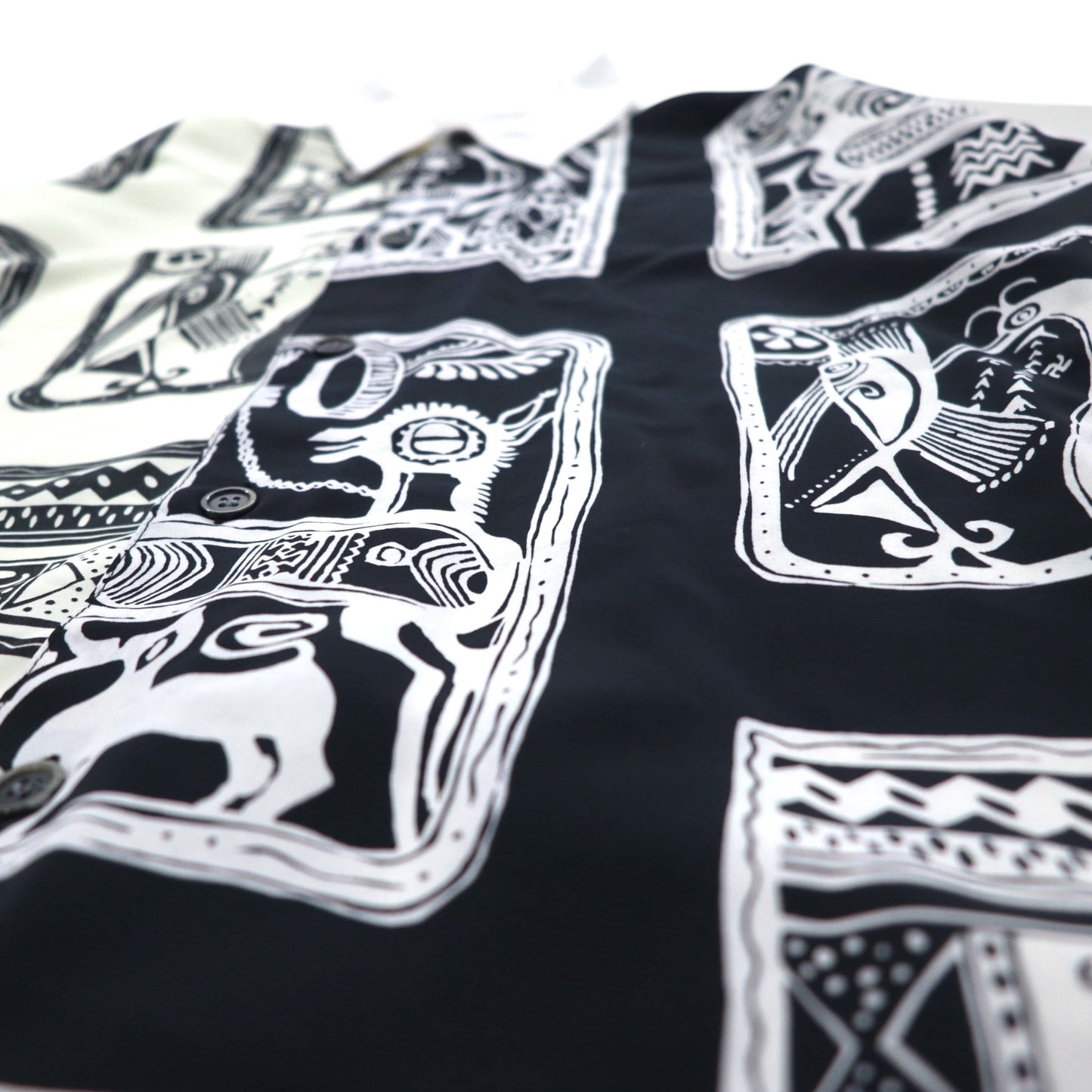 Vintage 90s Japan Made Retro Shirt 90年代 SUNPATIO ポリシャツ FREE ホワイト 総柄 日本製