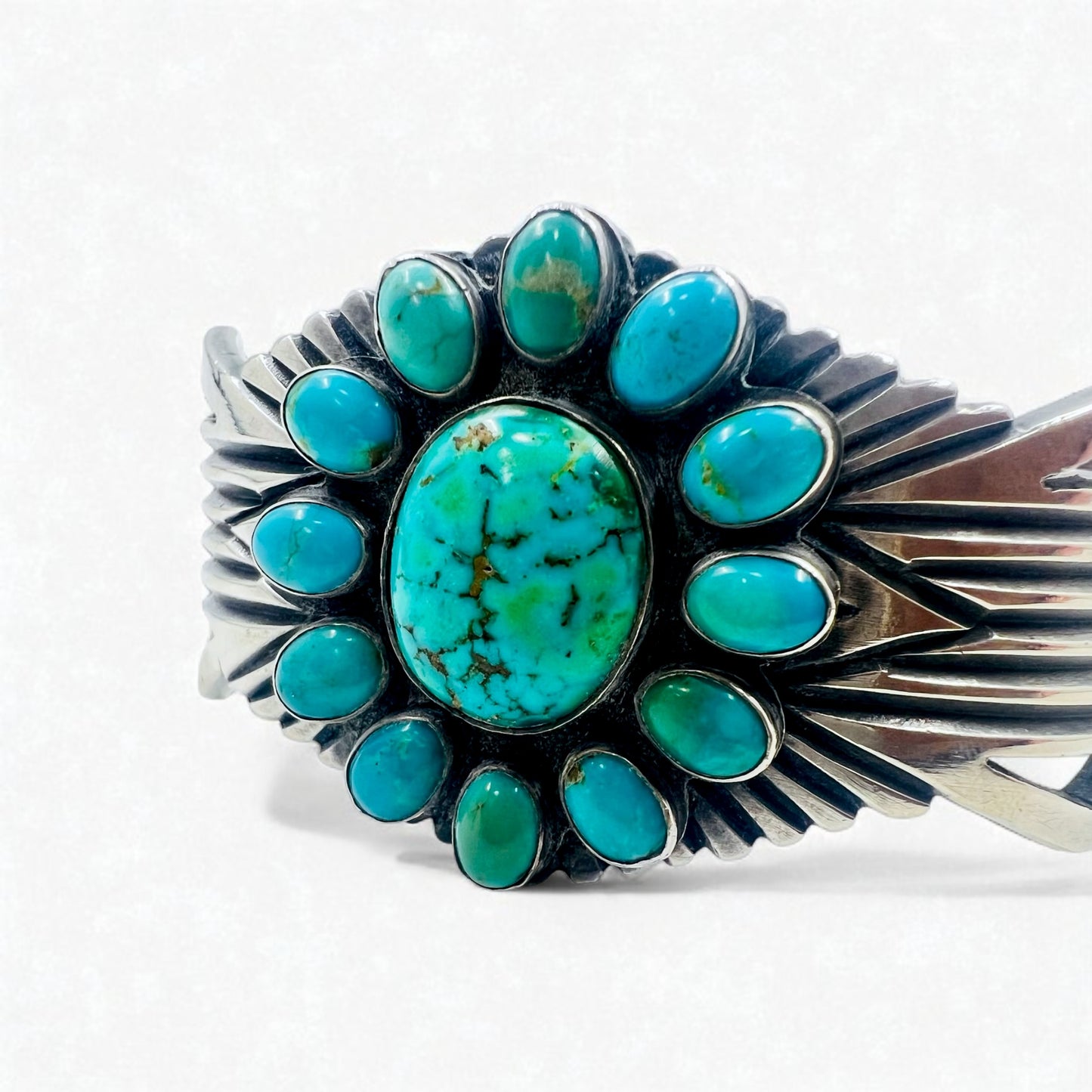 Navajo 60s Flower Turquoise Cluster Cuff Bracelet ナバホ族 インディアンジュエリー バングル STERLING シルバー ターコイズ