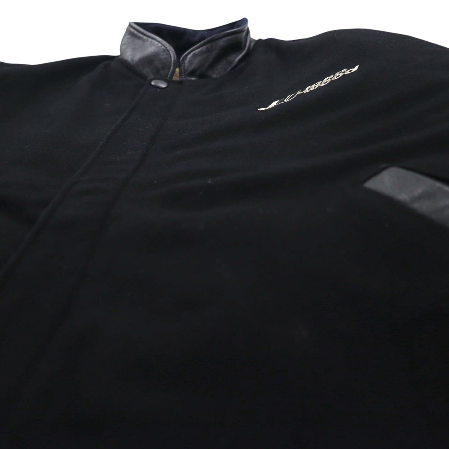 90s Vintage Varsity Jacket Rivers End レザー切替 スタジャン XL ブラック 刺繍 USA企業 JOHN WOOD