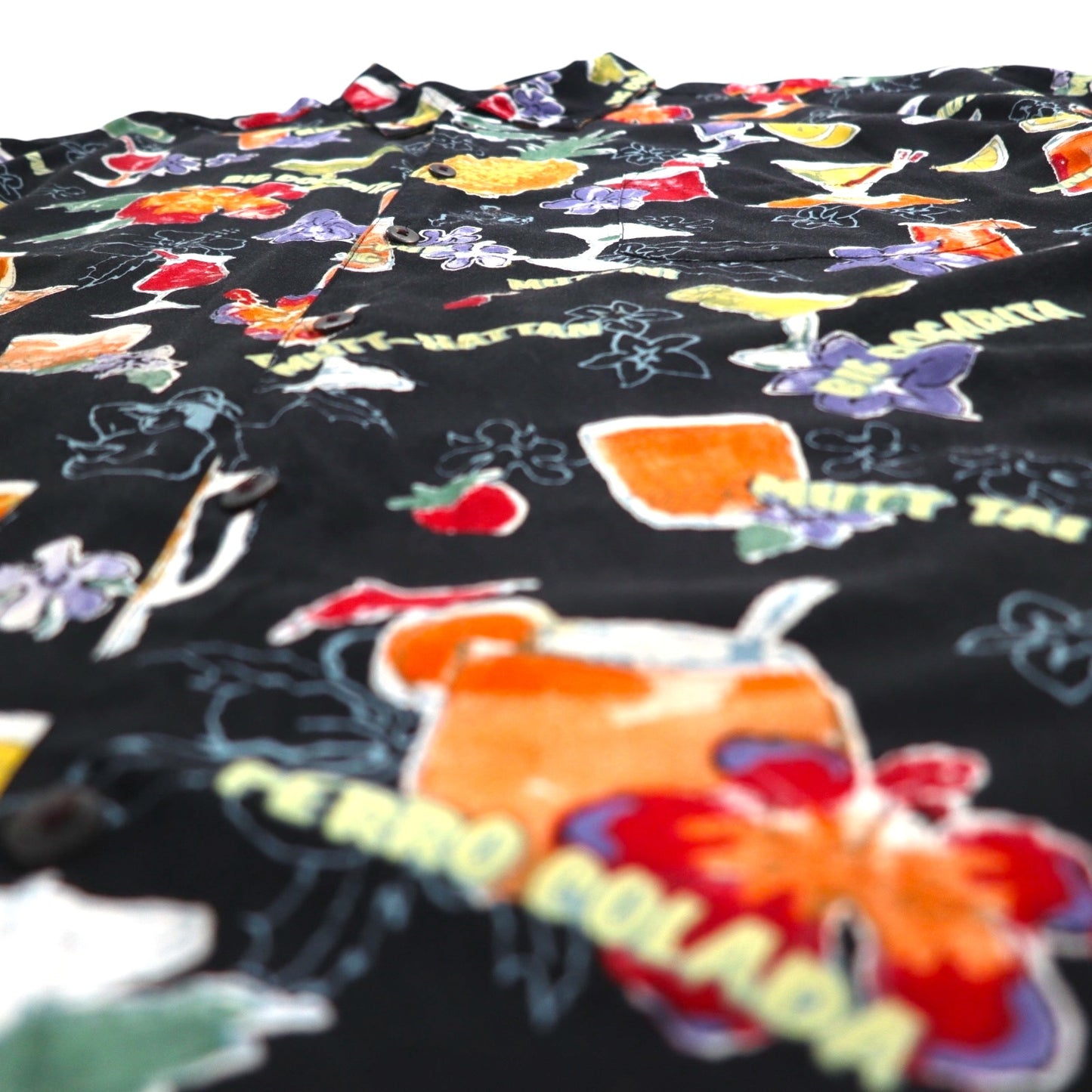 BIG DOGS 90年代 アロハシャツ 2XL ビッグサイズ ブラック レーヨン 総柄 お酒 カクテル 胸ポケット