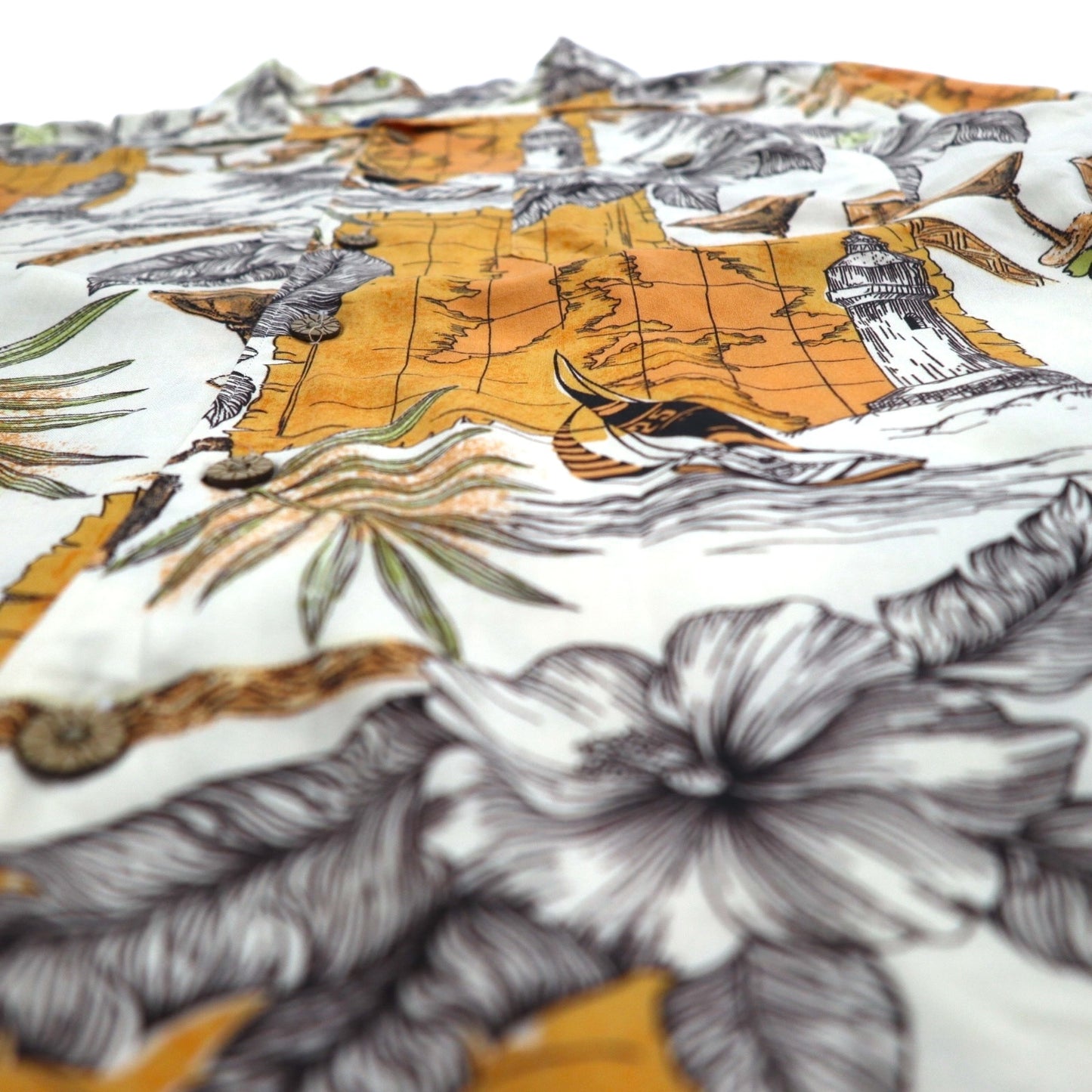 CARIBBEAN JOE 90s open collar aloha shirt M orange rayon all-over pattern palm tree cocktail hibiscus