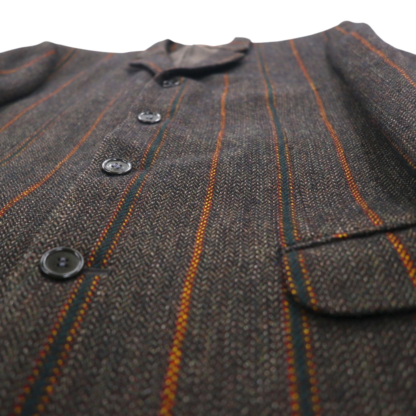 MEN'S BIGI 80s Vintage Blazer ツイード テーラードジャケット M ブラウン ストライプ ウール 裏地 ペイズリー柄 80年代