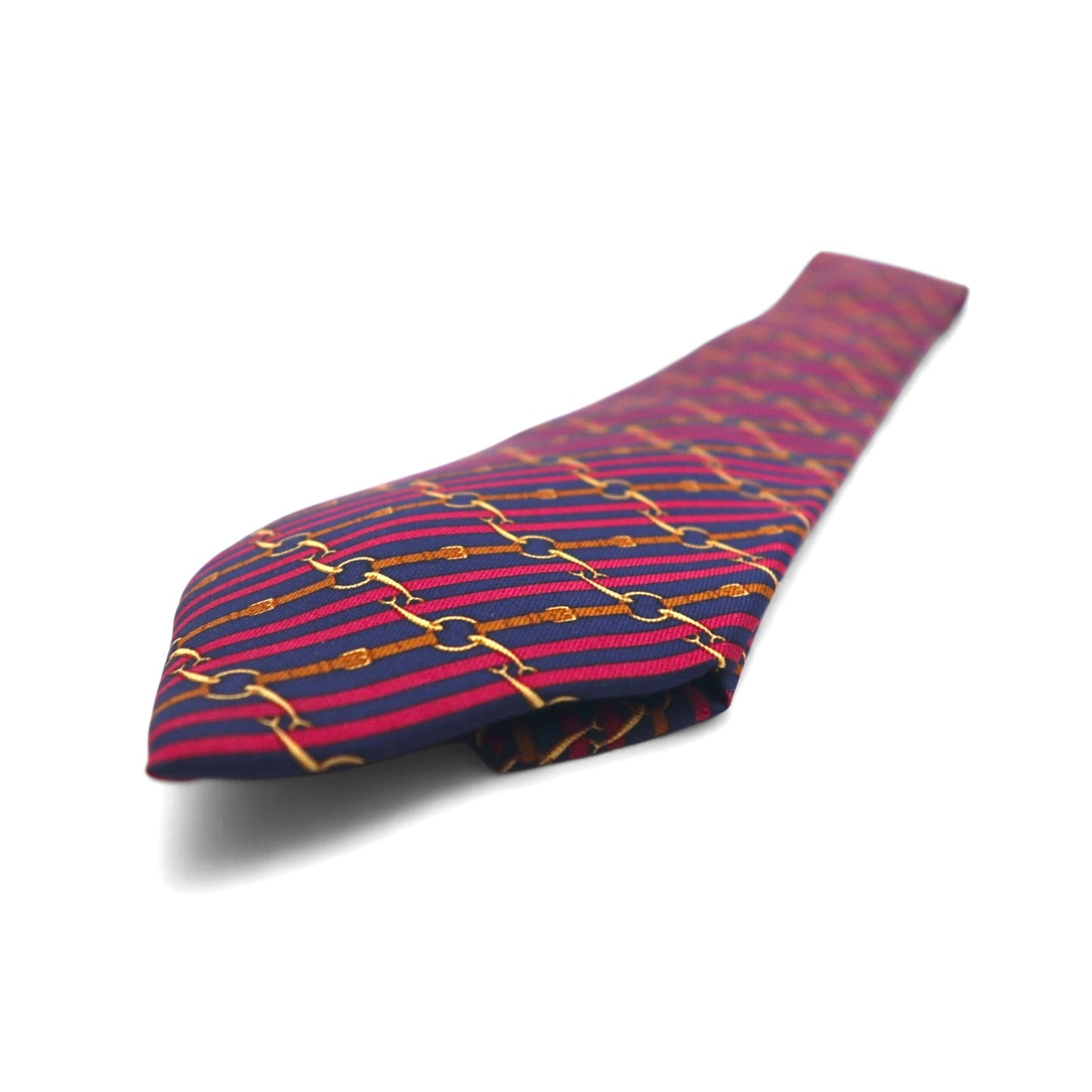 HERMES French made tie, navy silk, all-over pattern, horsebit belt, 986 SA