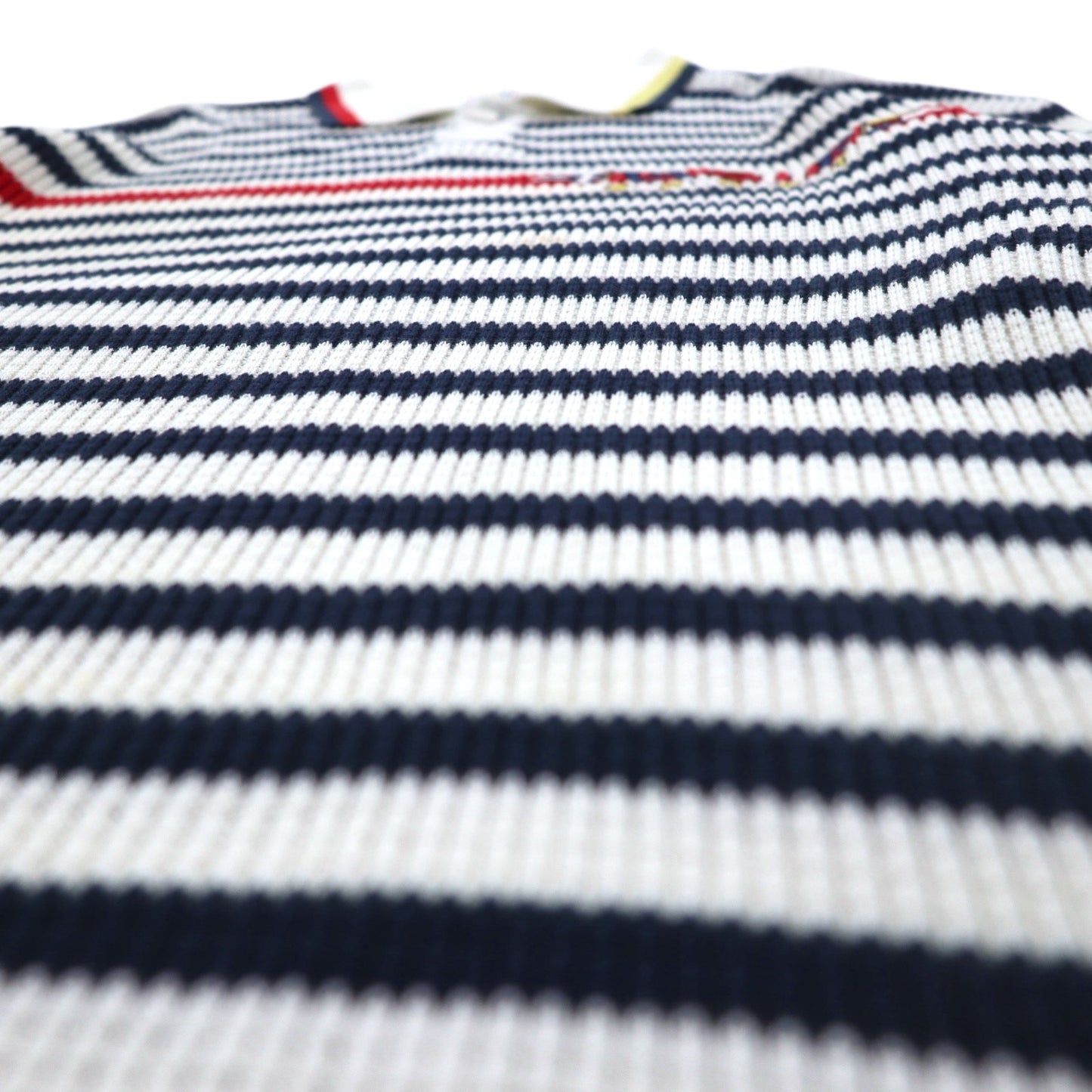Vintage 90s Retro Preppy Polo Sweater VAZIIE SPORT 90年代 ポロ ワッフルニット L ボーダー コットン ロゴ刺繍 日本製