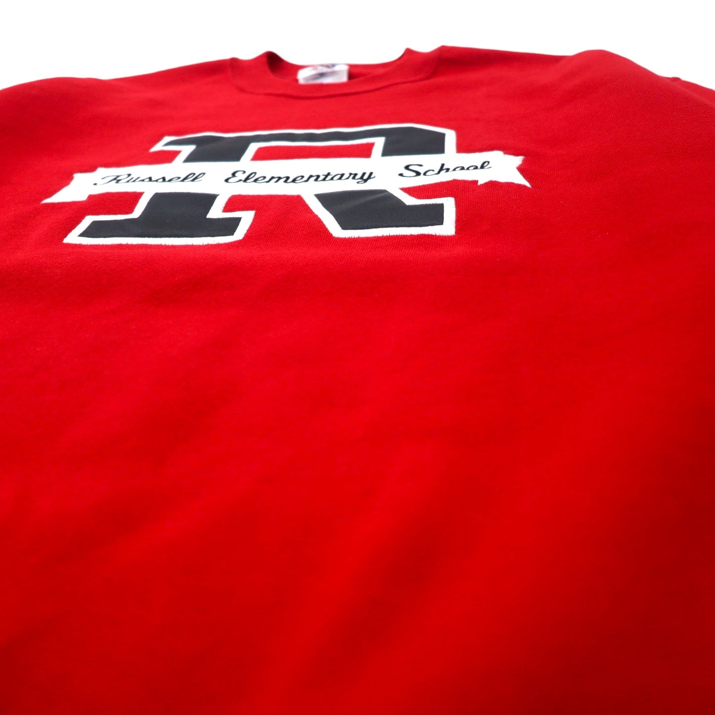 JERZEES USA製 90年代 SUPER SWEATS カレッジ刺繍 スウェット L レッド コットン 裏起毛 Russell Elementary School