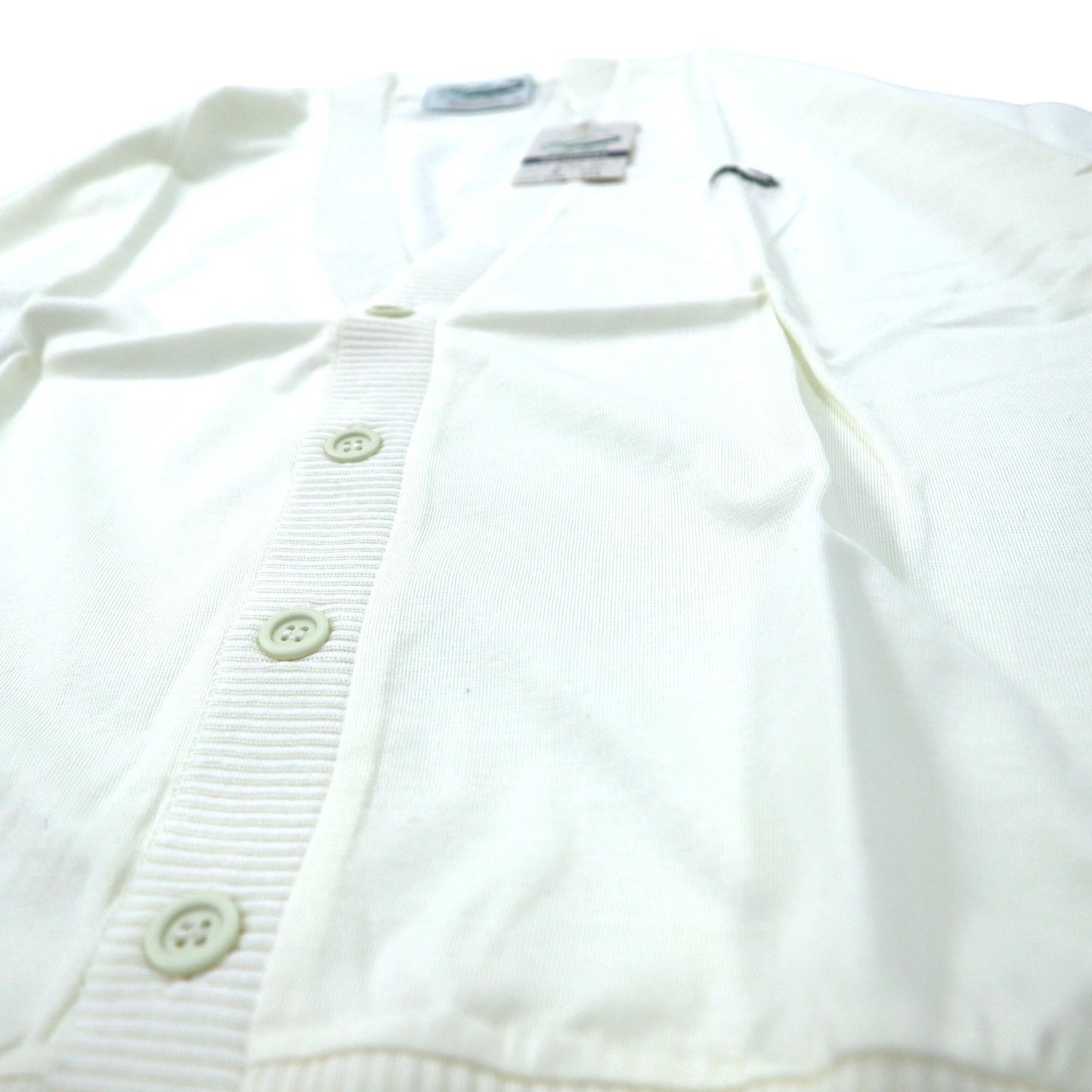 Crocodile 80年代 アクリルニット カーディガン M ホワイト コットン ワンポイントロゴ 日本製 未使用品