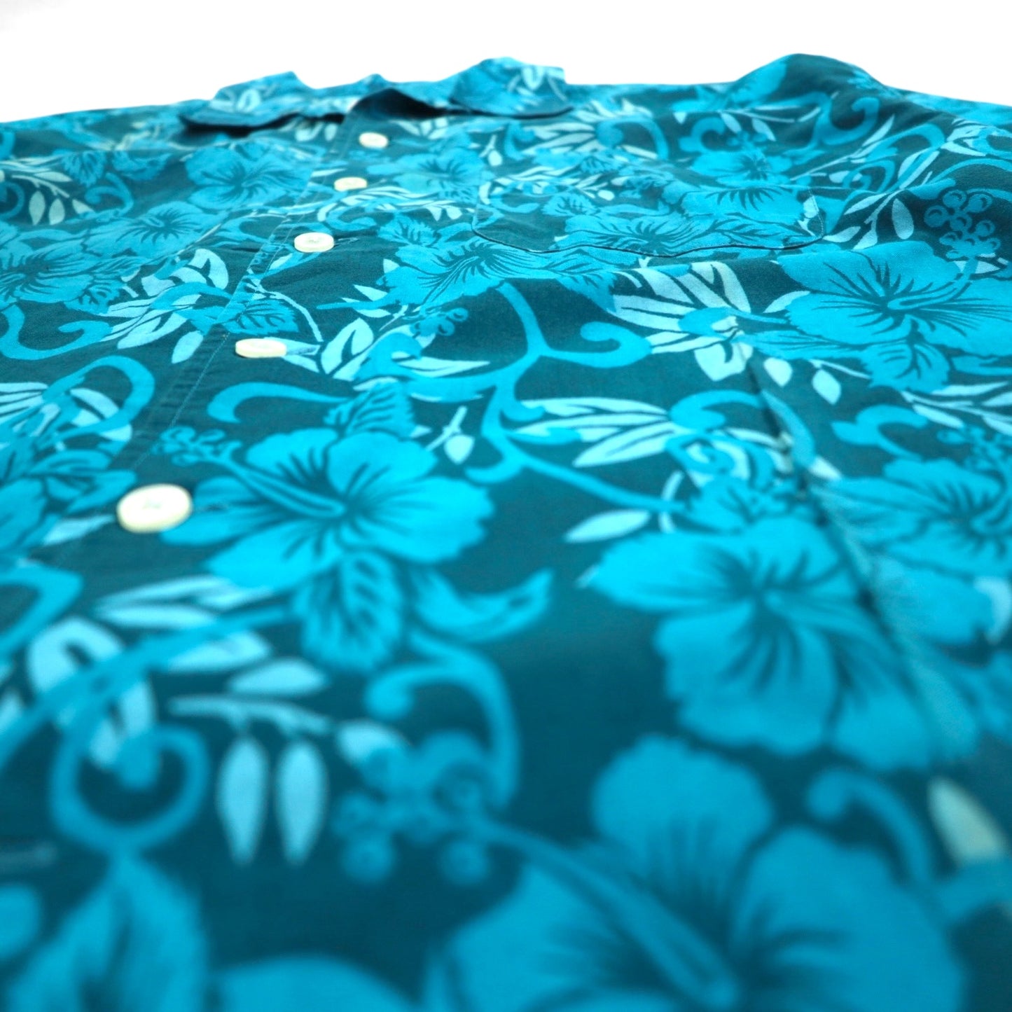 Lee SPORT 90s open collar aloha shirt L blue cotton all-over hibiscus pattern
