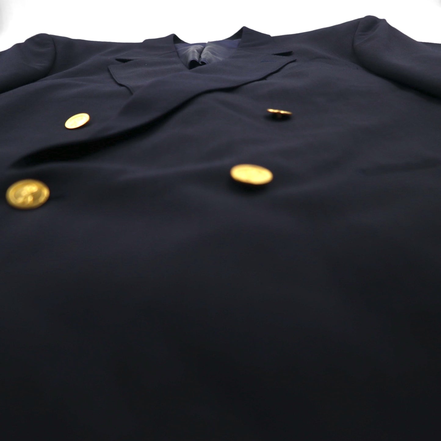 90s Japan Vintage Double-Breasted Blazer by Roberta di Camerino, Made in Japan, Navy Blue, Wool Gabardine, Gold Buttons, Size XL