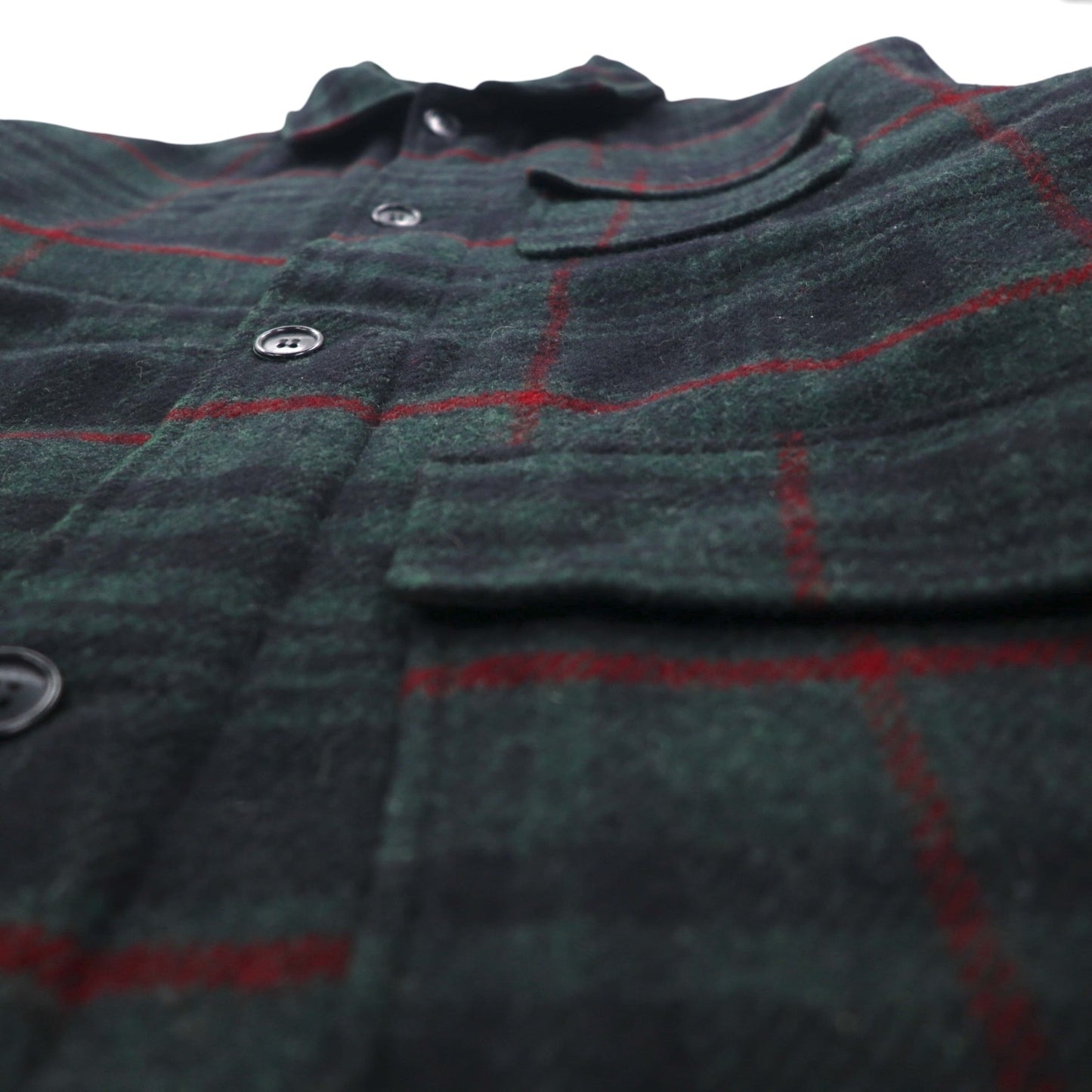 Woolrich 90年代 USA製 メルトンカバーオール ウールジャケット L ブラックウォッチ グリーン チェック 中綿 キルティングライナー