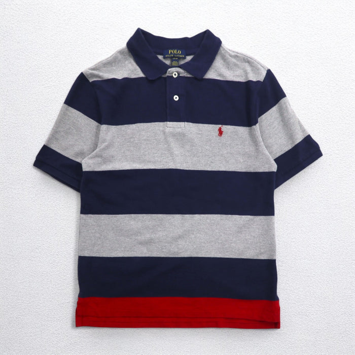 POLO RALPH LAUREN ボーダー ポロシャツ L グレー ネイビー コットン 鹿の子 スモールポニー刺繍