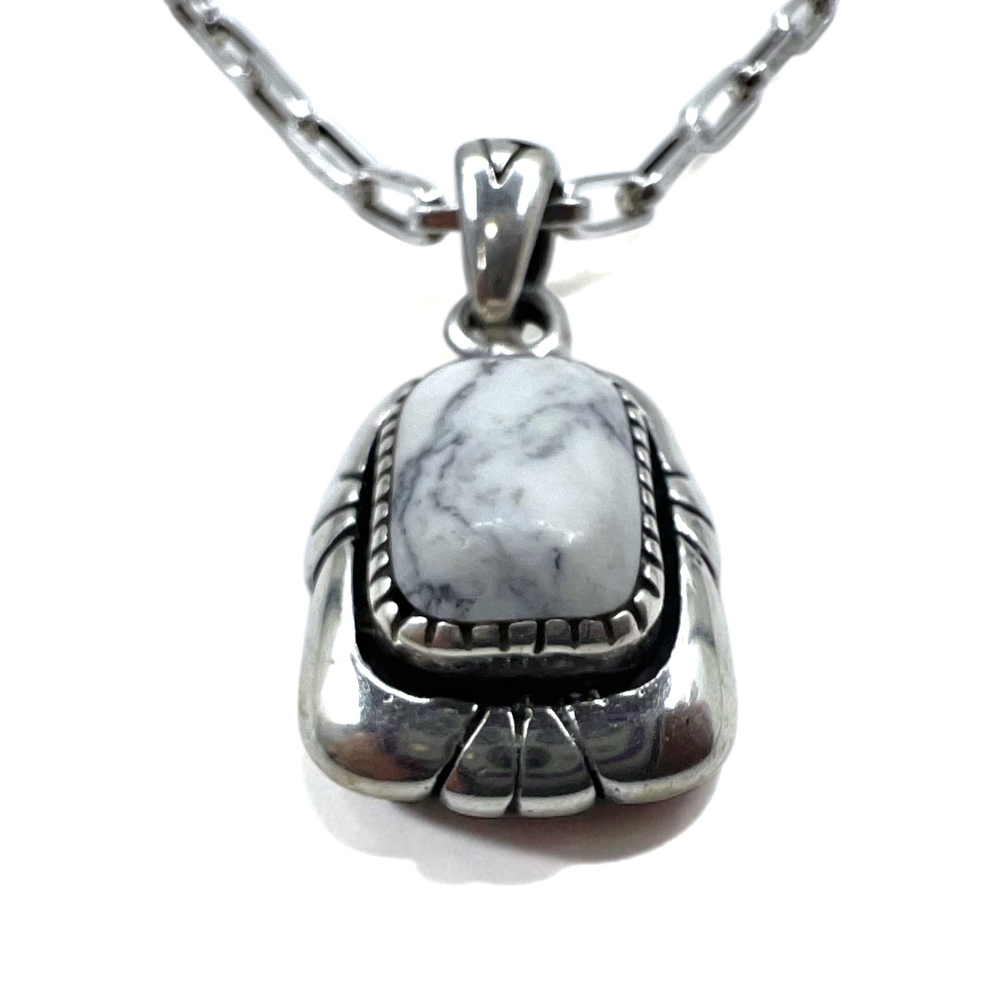 Vintage White Turquoise Pendant Necklace, Indian Jewelry, White Turquoise, Hopi Chain Necklace Pendant, Silver 925, G Stamp