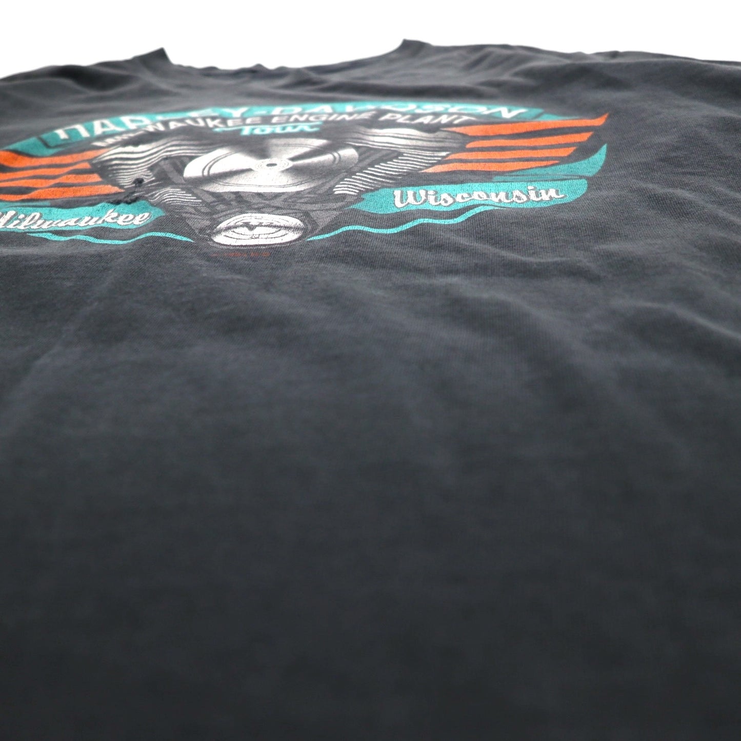 HARLEY DAVIDSON 90s Vintage Double-Sided Print T-Shirt XL Black Single Stitch 1995 MILWAUKEE ENGINE PLANT TOUR