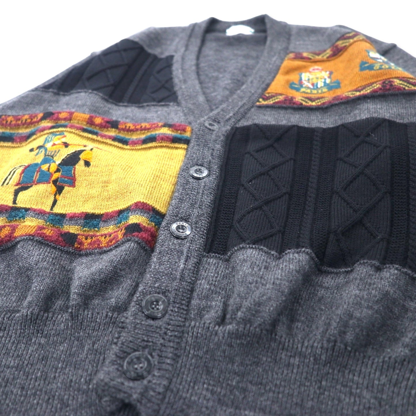 PARIS Retro Knit Cardigan M Gray Wool Made in Japan
