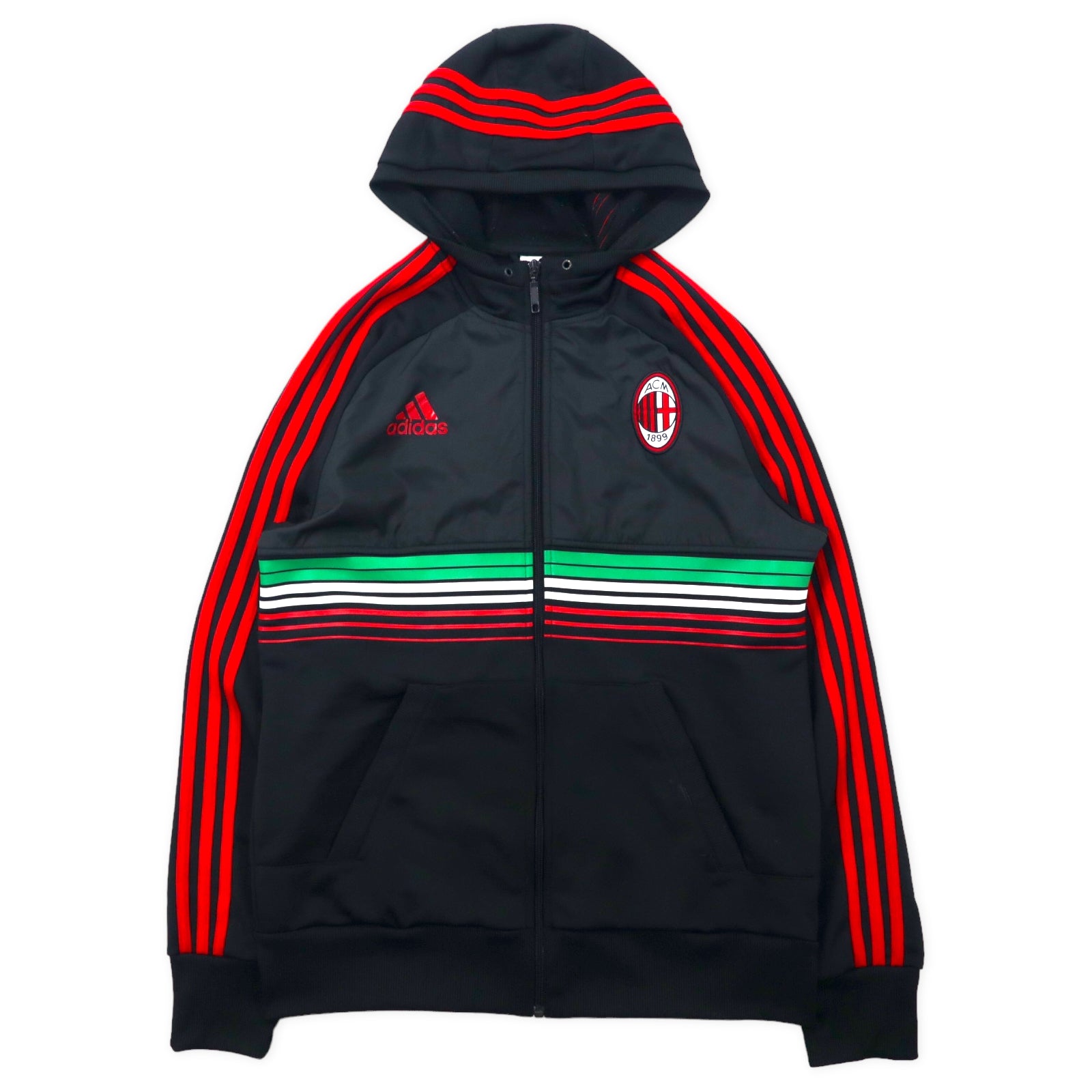 Adidas Track Jacket Jersey HOODIE O Black Red Polyester 3 Striped