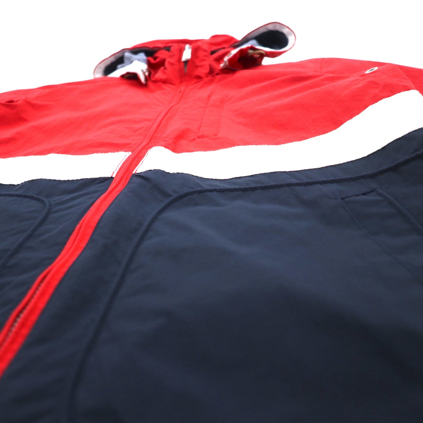 TOMMY HILFIGER セーリングジャケット マウンテンパーカー M レッド トリコロール ダブルジップ フード着脱式