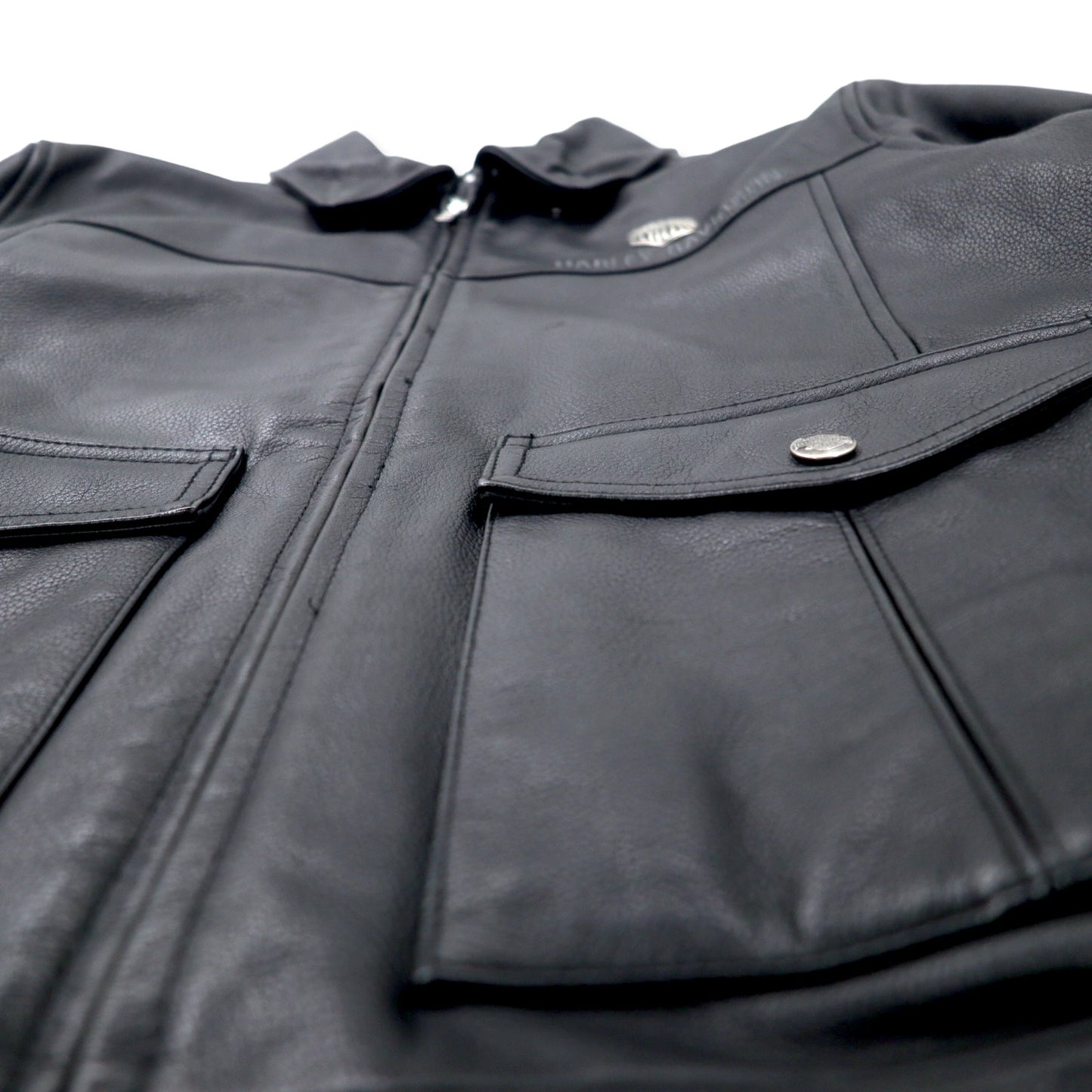 HARLEY DAVIDSON G-1 レザー フライトジャケット ライダースジャケット M ブラック シボ革 襟ボア着脱式 バックロゴ刺繍