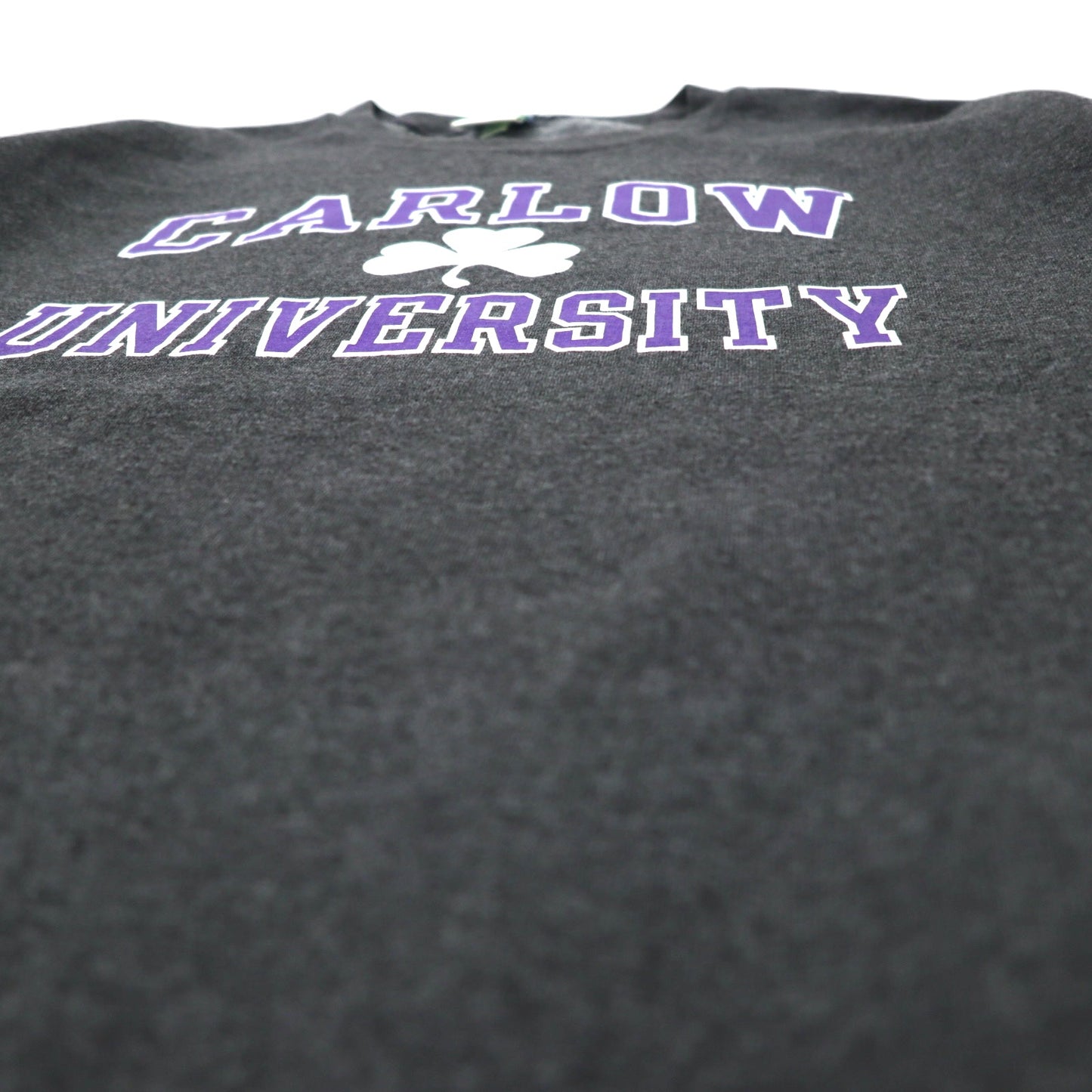 Champion ECO カレッジ プリント スウェット XL グレー コットン 裏起毛 CARLOW UNIVERSITY アーチロゴ 3段 ホンジュラス製