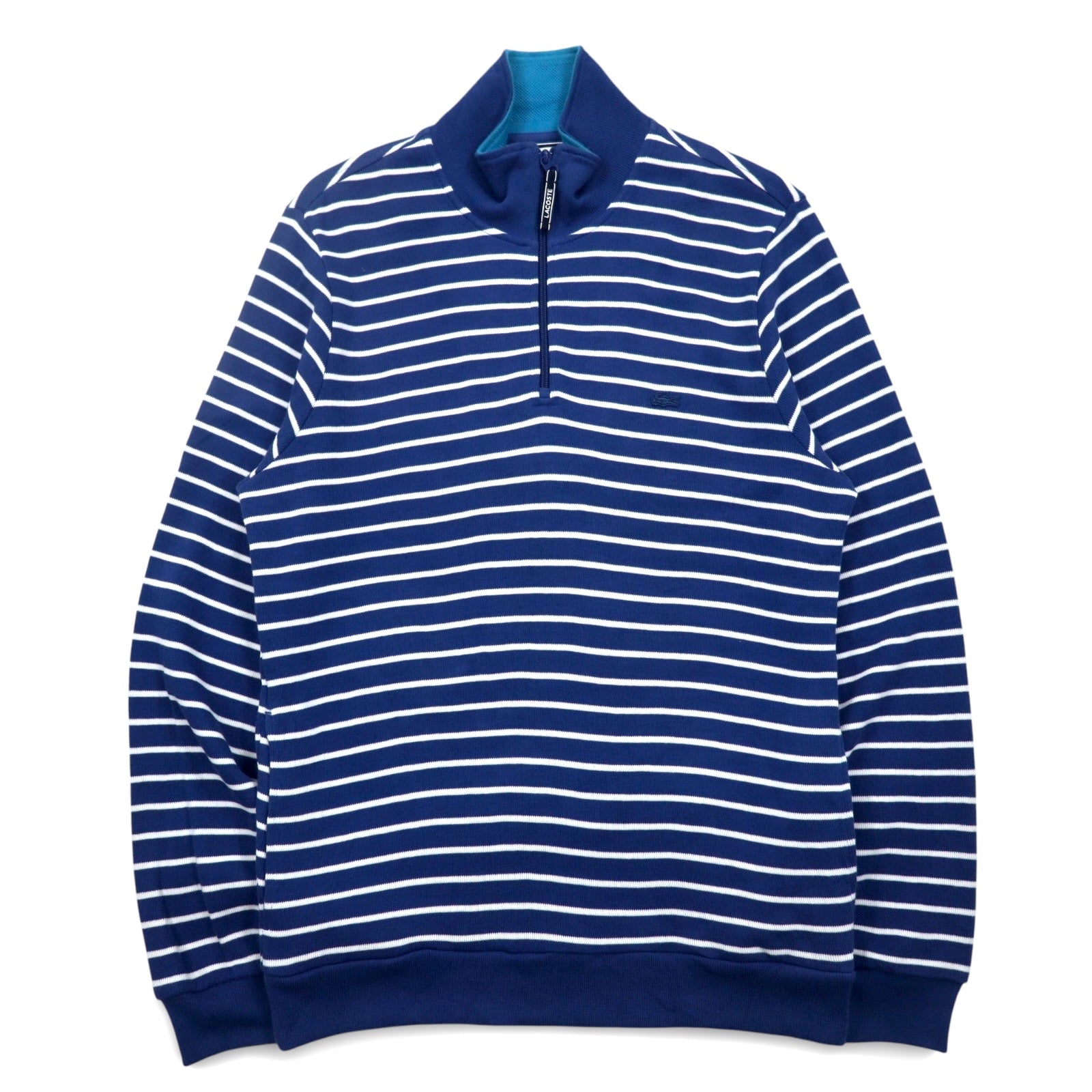 LACOSTE ハーフジップ コットンニット セーター L ネイビー ボーダー 