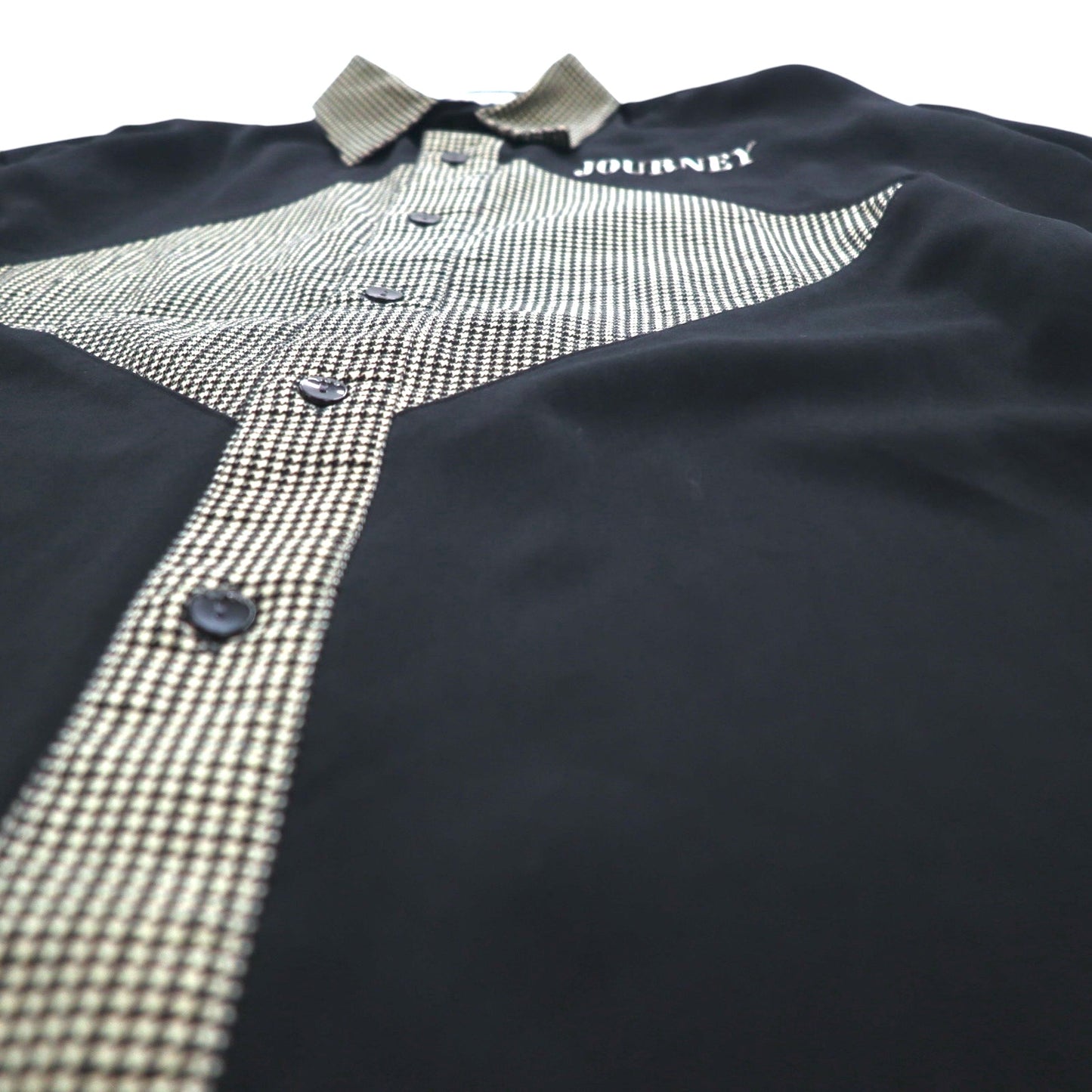 Vintage 90s Japan Made Retro Shirt punto 90s Different material switching design Poly shirt L Black Made in Japan
