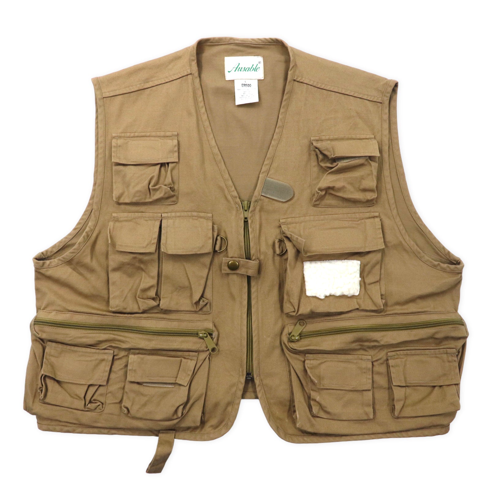 AUSABLE Fishing Vest L Beige Cotton Multi Pocket Fly Patch – 日本