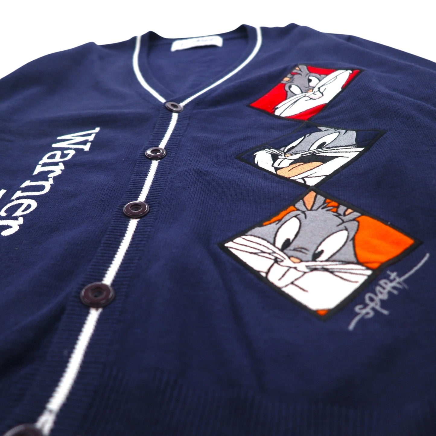 JC de Castelbajac × WARNER BROS. 90年代 コットンニット カーディガン L ネイビー LOONEY TUNES バックスバニー キャラクター刺繍