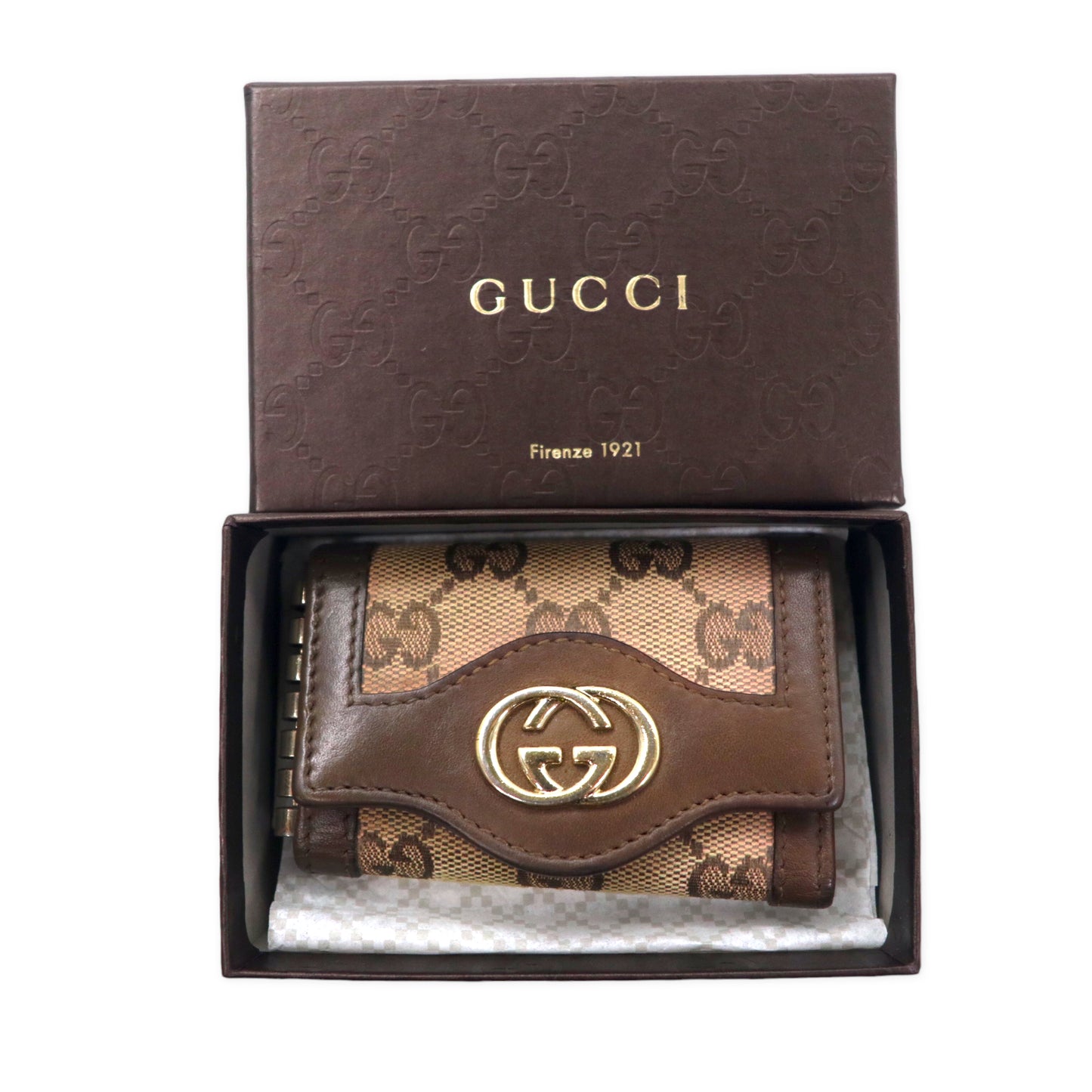 GUCCI GGキャンバス 6連キーケース ブラウン レザー スーキー SUKEY インターロッキングG 282432 イタリア製